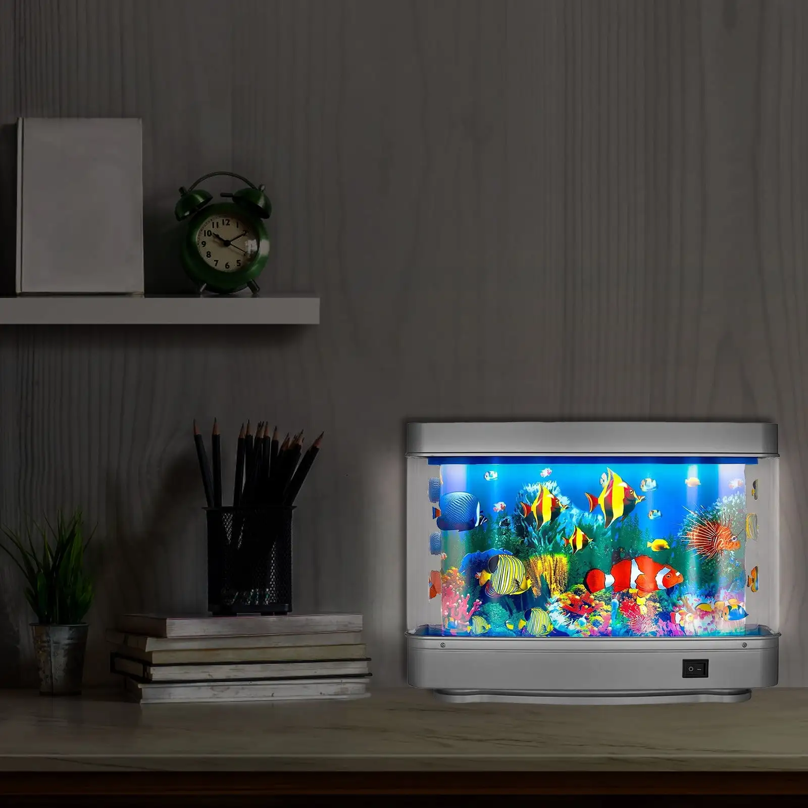 Aufmer Fish Lamp Decor Fake Fish Tank Mini Aquarium Artificial Fish Tank With Moving Fish Perfect Sensory Lamp2024 New Sale