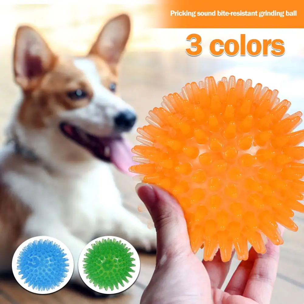 Austok 3Pcs Dogs Chew Spiky Ball Soft TPR Squeaky Dog Ball Toys Floatable Dog Pool Toy Reduce Anxiety Toss Fetch Toys for Boredom Teeth Cleaning Dog Chew Toys for Small and Medium Dogs