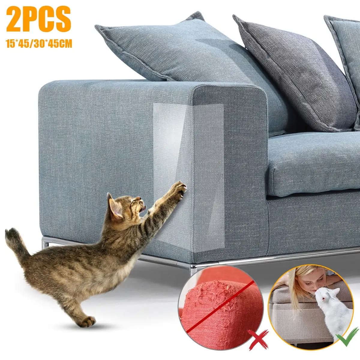 Austok Anti Cat Scratch Furniture Protector 2Pcs Self-Adhesive Cat Scratch Deterrent Tape Thick Flexible Cat Scratching Pad