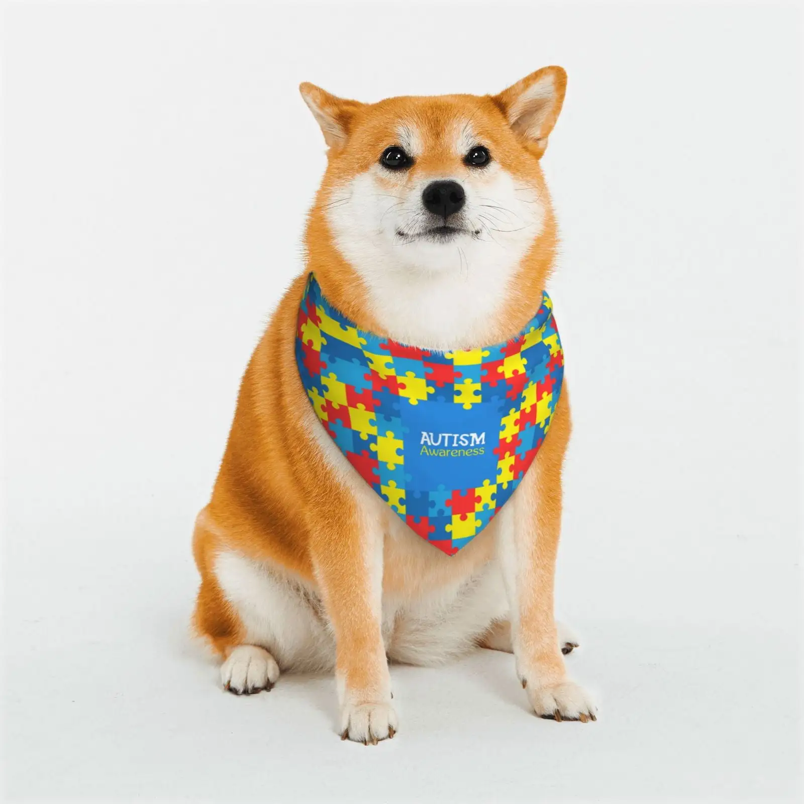 Autism Awareness Month Adjustable Pet Scarf Reversible Double Design Triangle Cat Dog Costumes Bandana Small