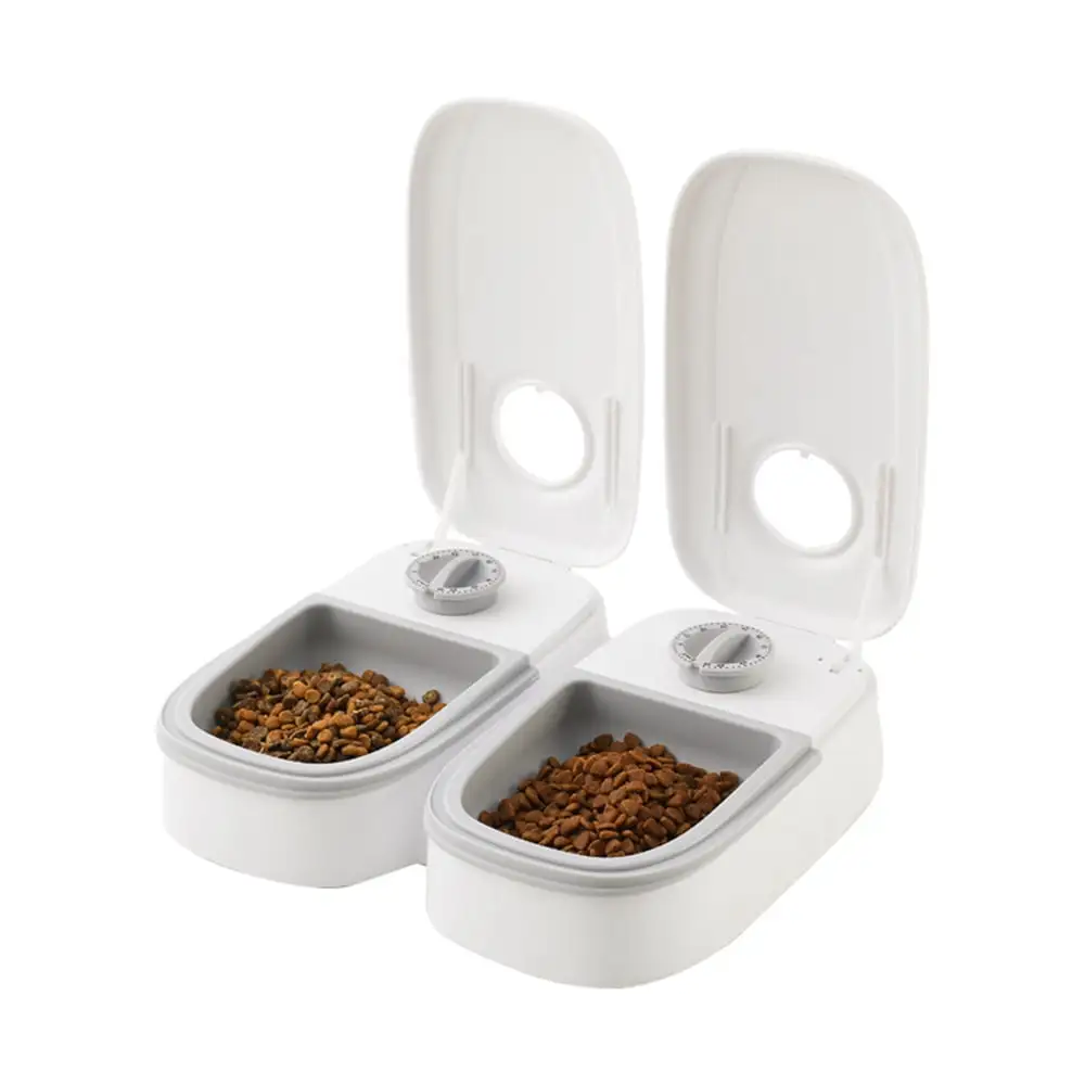 Automatic 2 Meals Cat Feeder. Pet Feeder with Timer. Timed and Portion Control for Dry or Semi-Moist Food. Food Dispenser for Cat and Dog. 48-Hour Timed