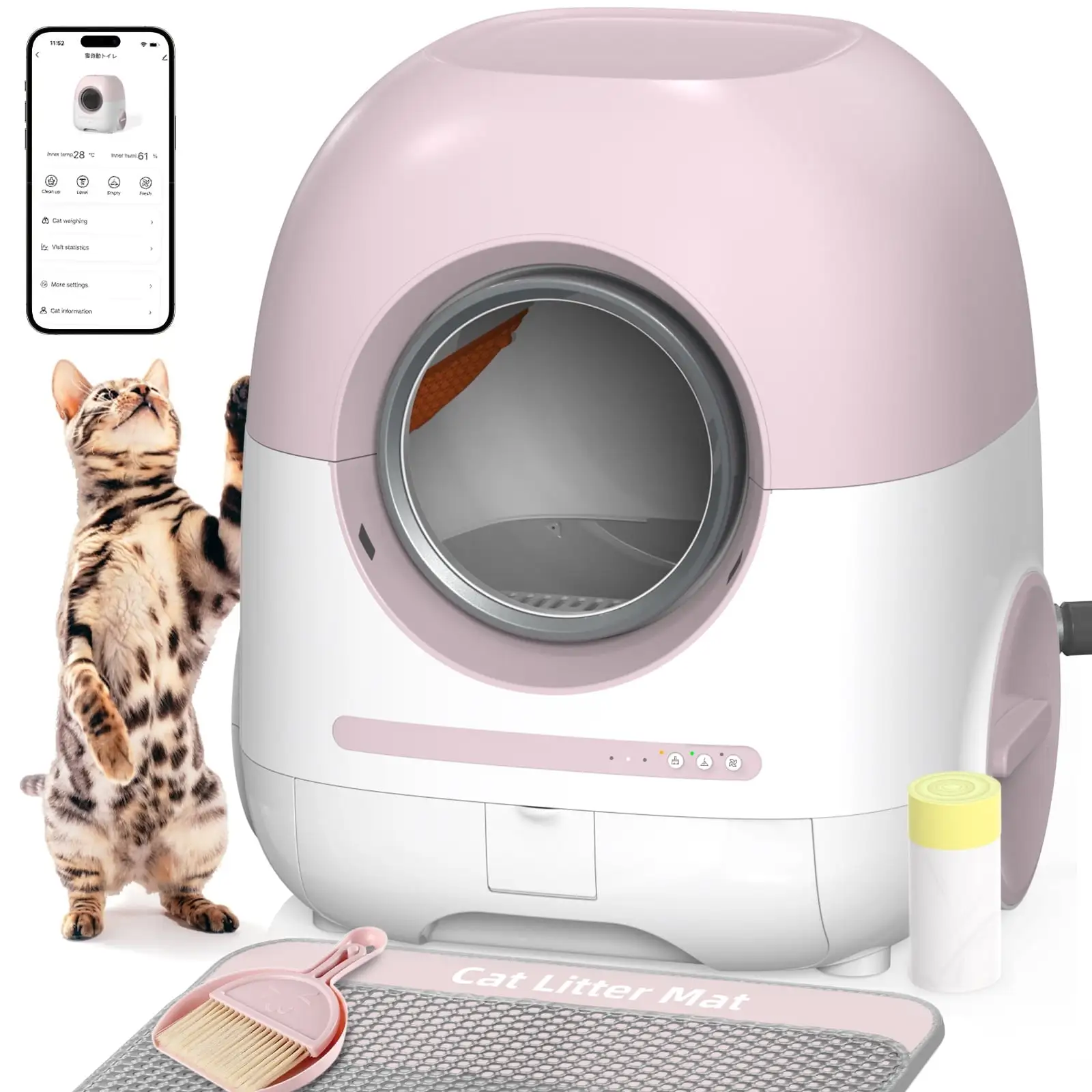 Automatic Cat Litter Box Self Cleaning for Multiple Cats. 5G/2.4G Wifi App Control with Cat Mat & Cleaning Kit Liner