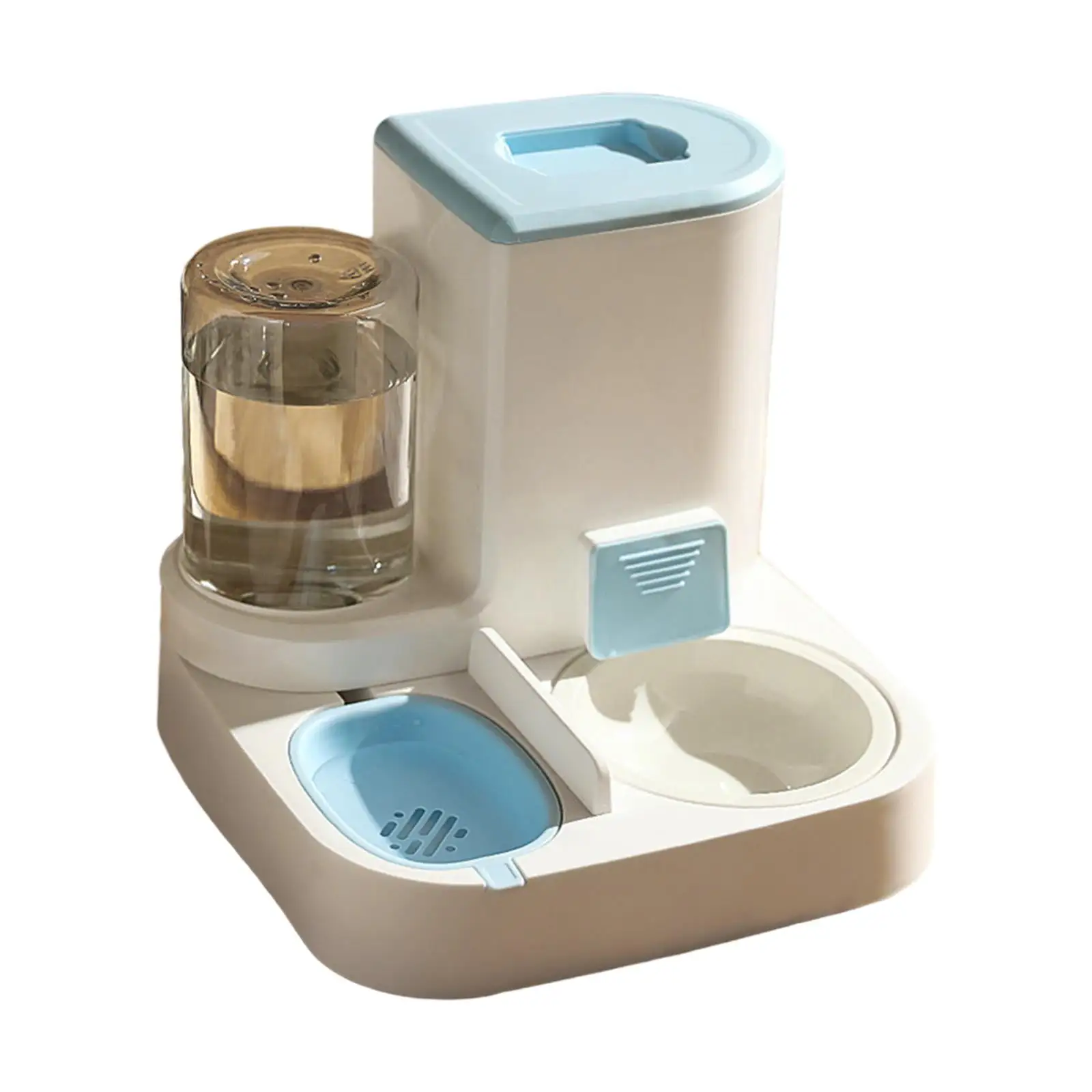 Automatic Dog Cat Feeder Water Drinking Bowl Large Capacity Feeding and Drinking Pet Supplies Feeder and Waterer Set 1L Drinker 2.2L Feeder Blue