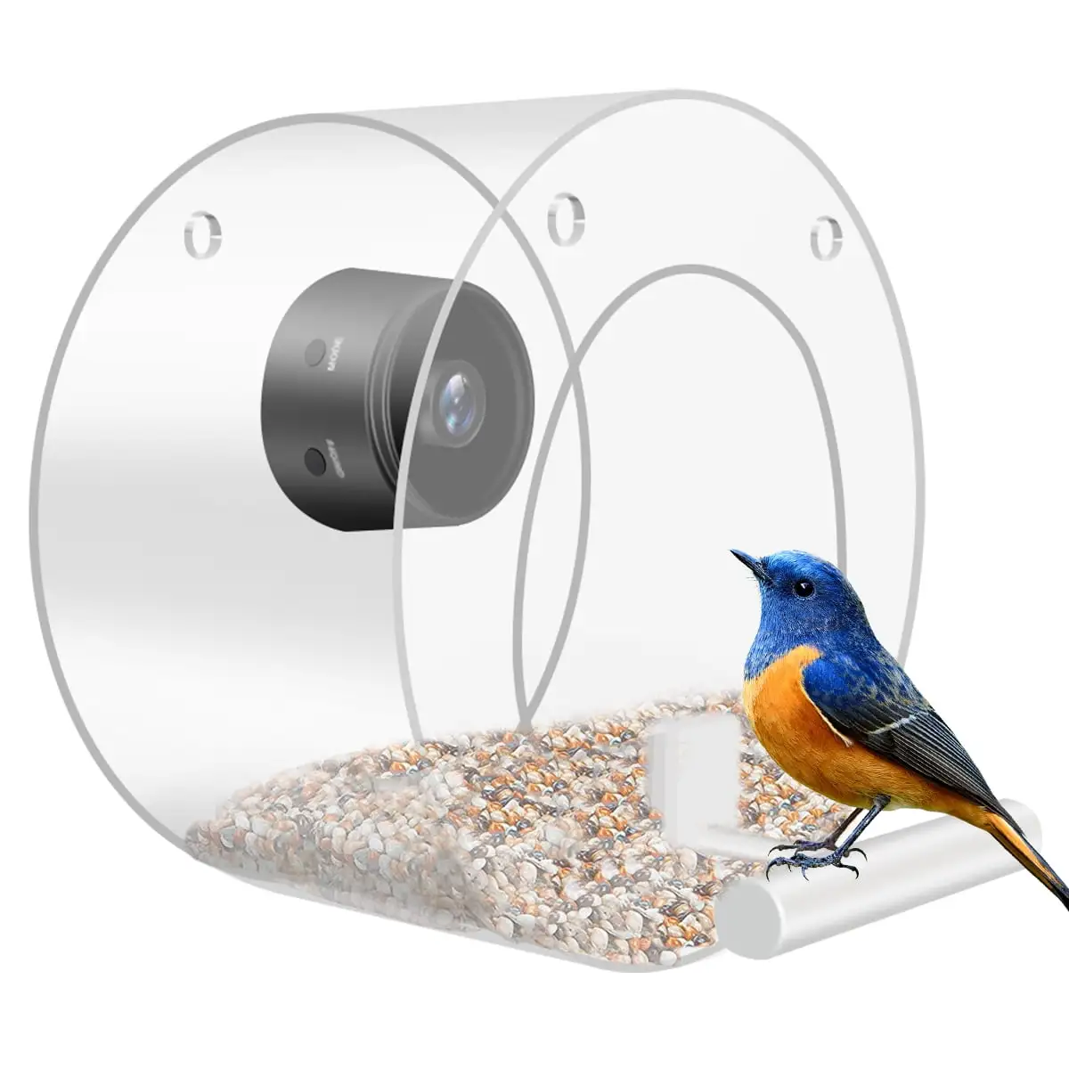 Awmark Smart Bird Feeders with Night-Version Video Camera Smart Bird Watcher Feeder Connection with Mobile Phone Transparent Bird House for Attracting Birds