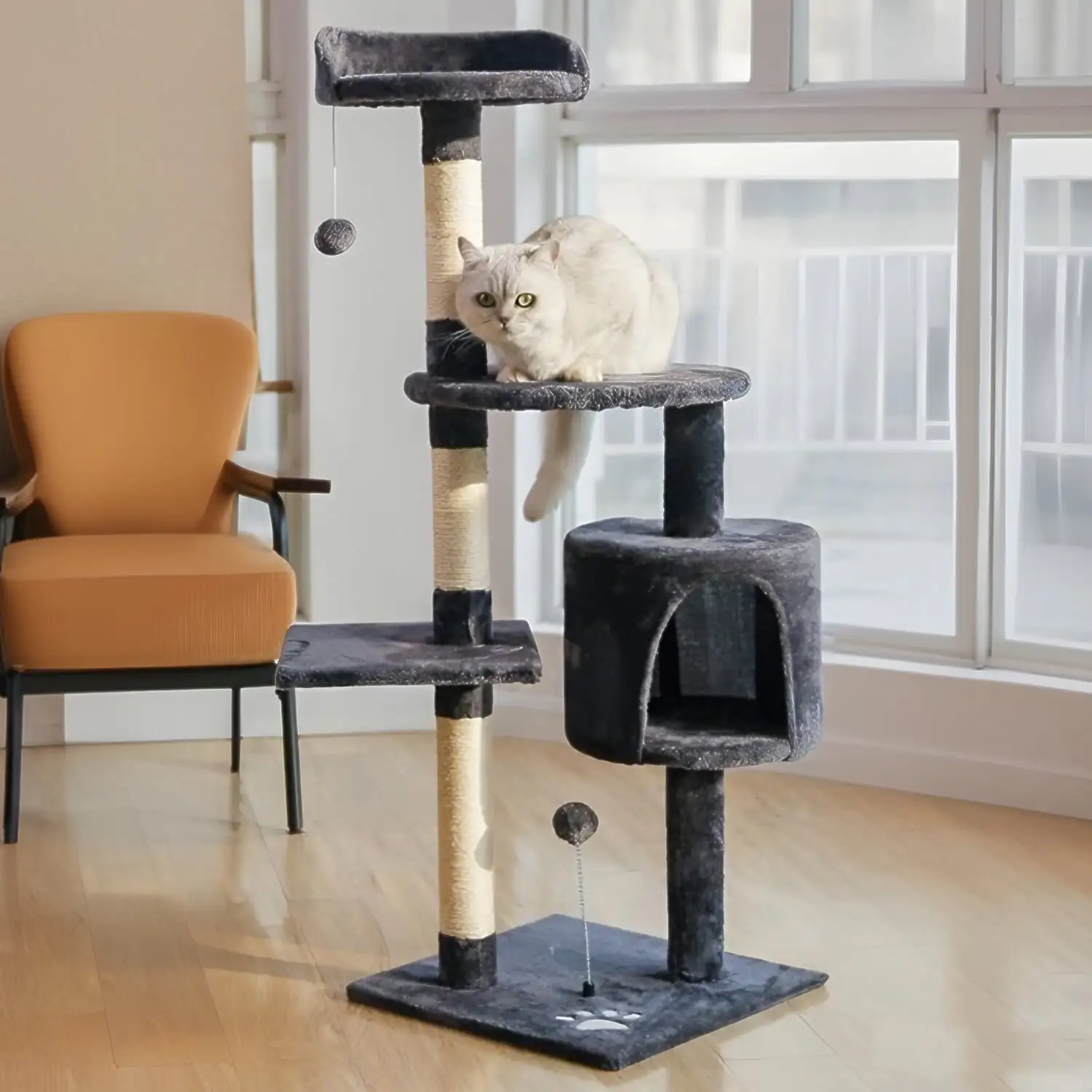 BDUN Cat Tree. 45 Cat Tower Condo with Perch Scratching Posts and Playing Balls for Small Cats. Gray