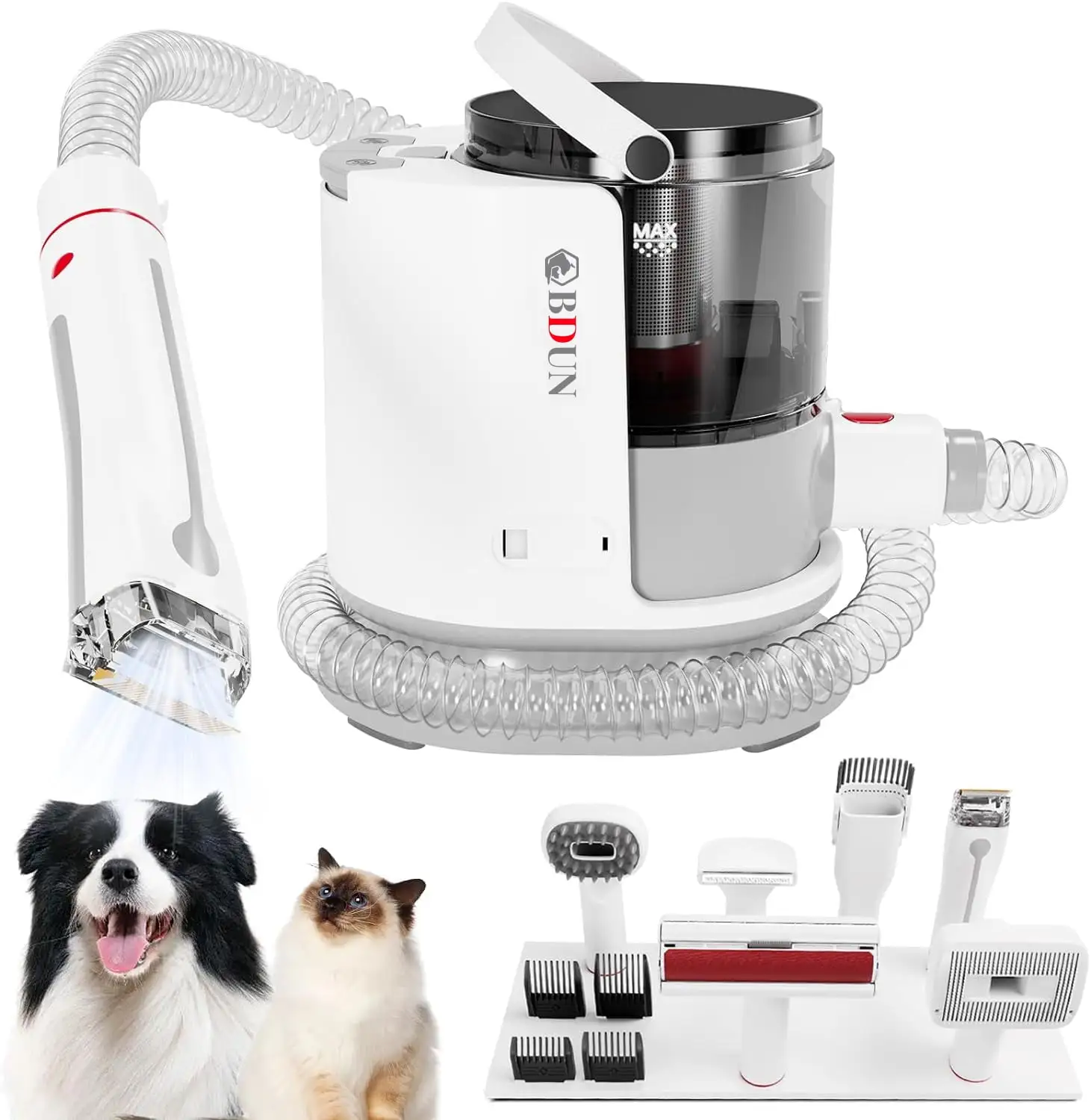 BDUN Dog Grooming Vacuum. 7-in-1 1.5L Dust Cup Pet Hair Vacuum Groomer Shaver Comb Dog Cat