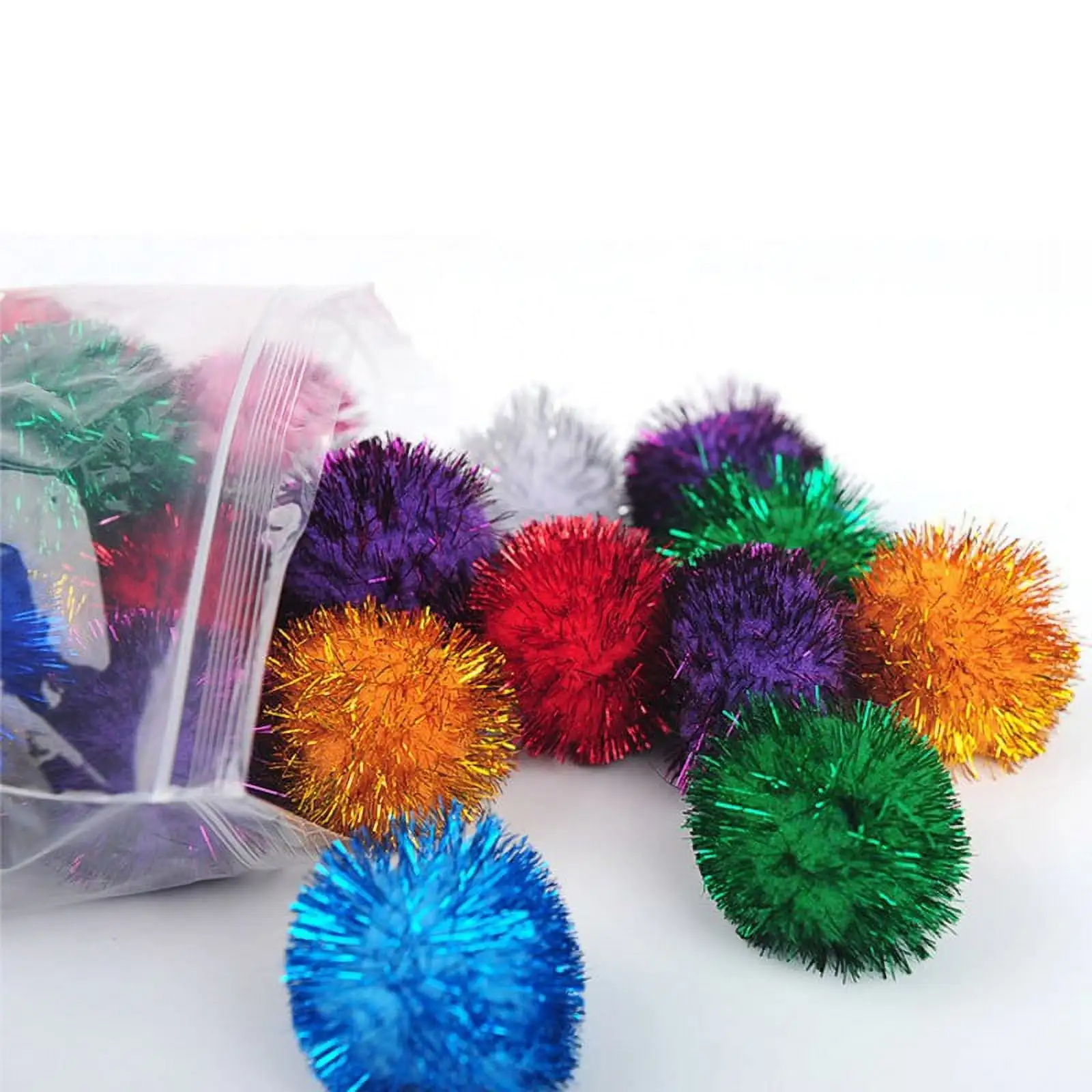 BESTSKY 20/50 PCS Sparkle Ball Cat Toy Ball Interactive Glitter Pom Pom Cat Toy Balls for Kittens. Holiday Party Christmas Decorations-1.38 with Glitter Tinsel