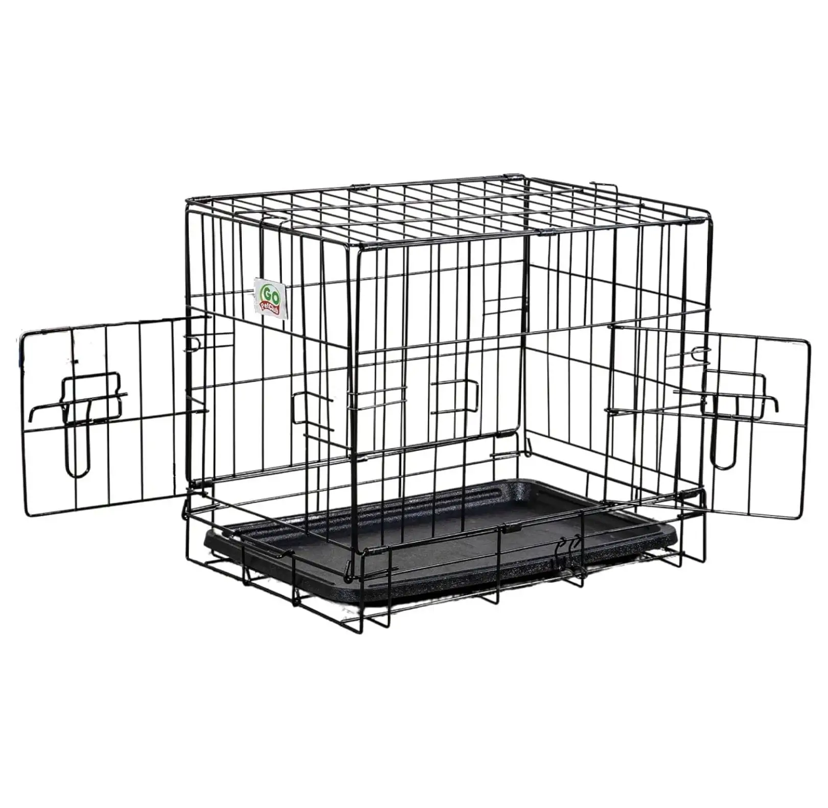 BIN24 19-Inch Two Door Folding Metal Wired Cage Crate Dog Kennels Outdoor and Indoor Pet Divider Panel. Removable Tray and Handle. Black