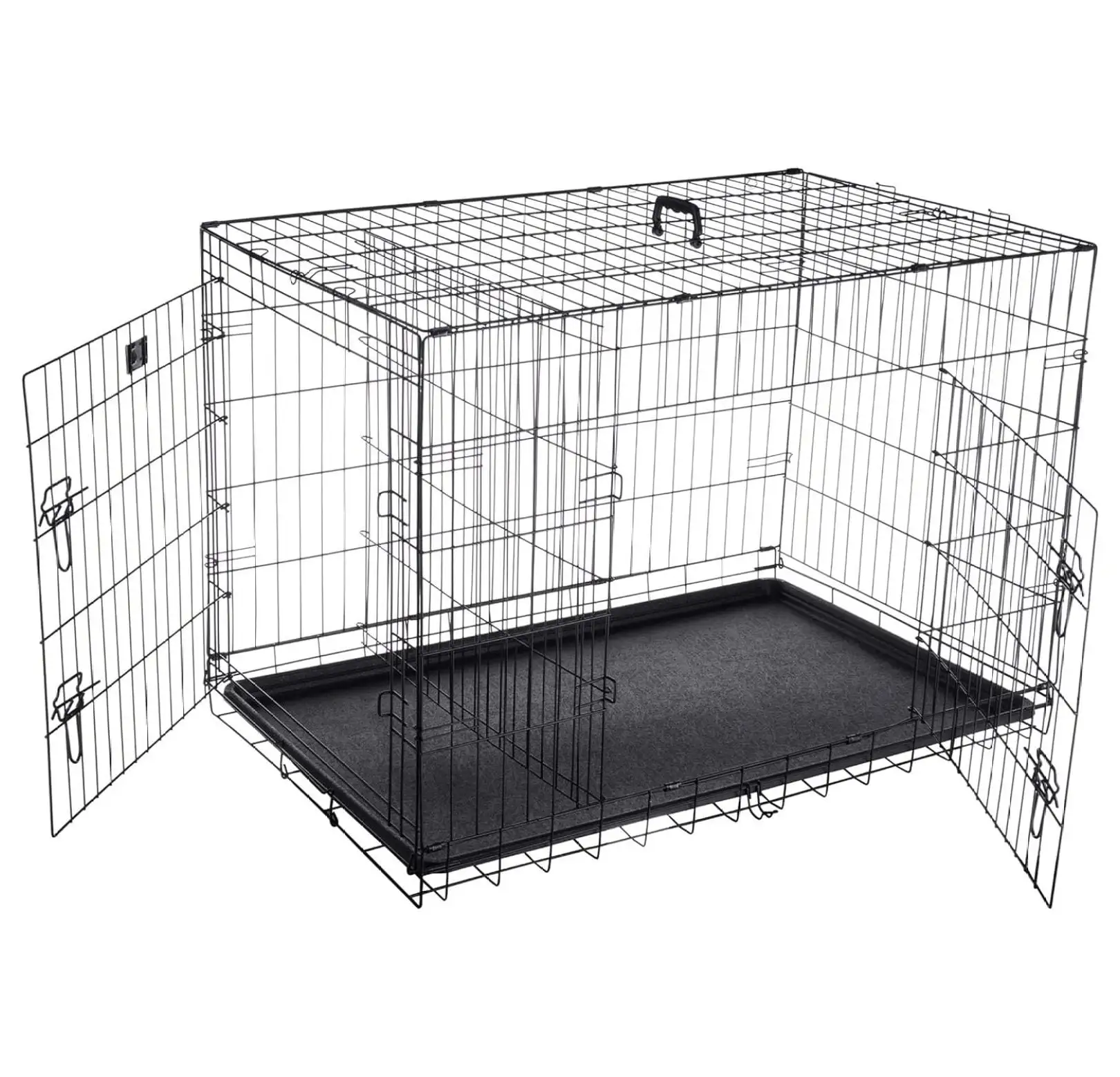 BIN24 2193 42 Folding Pet Crate Double Door Kennel Wire Cage for Dogs. Cats or Rabbits. Black (AF321009)