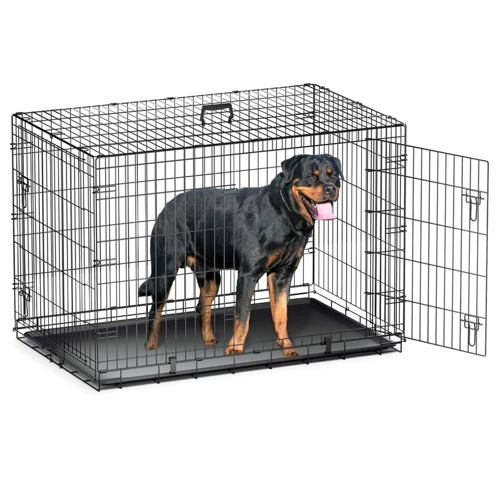 BIN24 24/30/36/42/ Dog Crates. Foldable Metal Wire Dog Cage with Double-Door. Outdoor Indoor Pet Kennels. Includes Leak-Proof Pan. Divider Panel. Black.