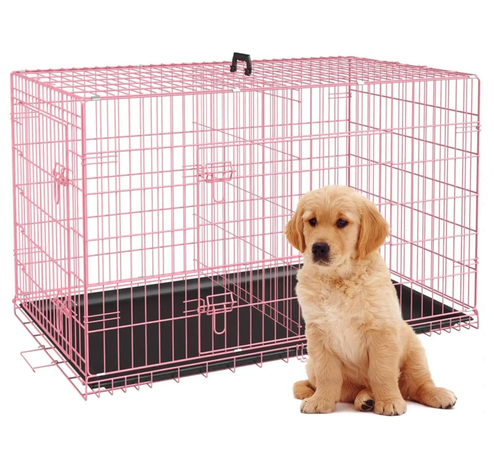 BIN24 24 Inch Dog Crates for Large Dogs Folding Mental Wire Crates Dog Kennels Outdoor and Indoor Pet Dog Cage Crate with Double-Door.Divider Panel. Removable Tray and Handle.