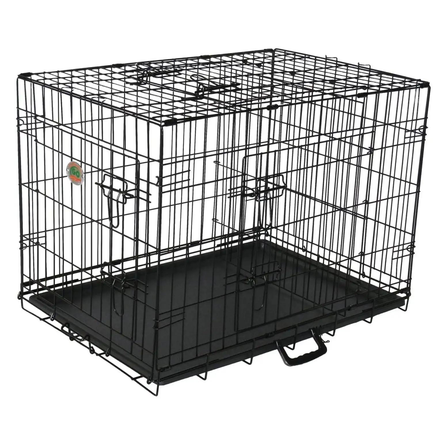 BIN24 36-Inch Three Door Folding Metal Wired Cage Crate Dog Kennels Outdoor and Indoor Pet with Divider Panel. Removable Tray and Handle. Black