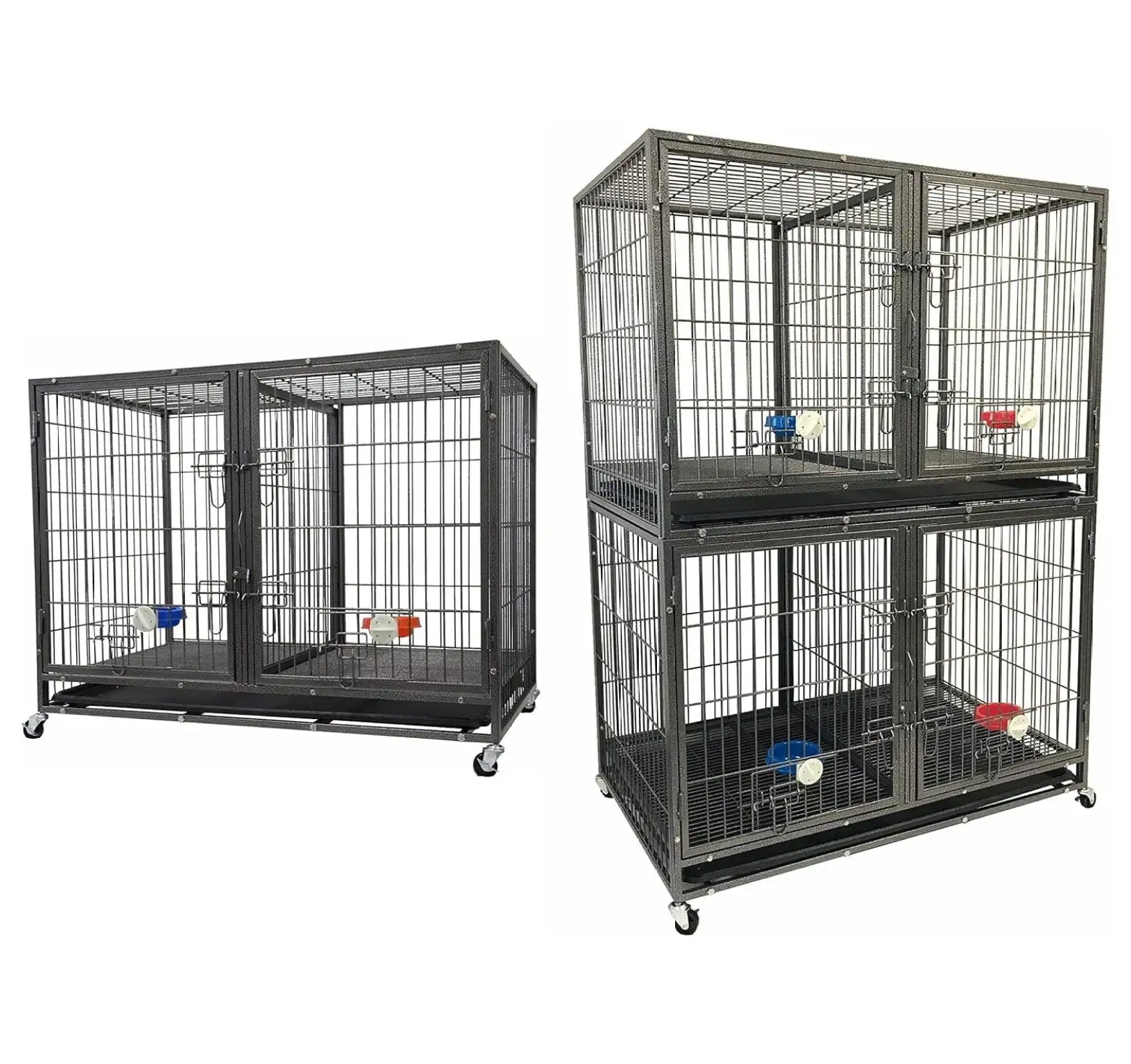 BIN24 37 Heavy Duty Stackable Cat Dog Pet Metal Crate Kennels Outdoor and Indoor with Divider and Water Bowls. Large