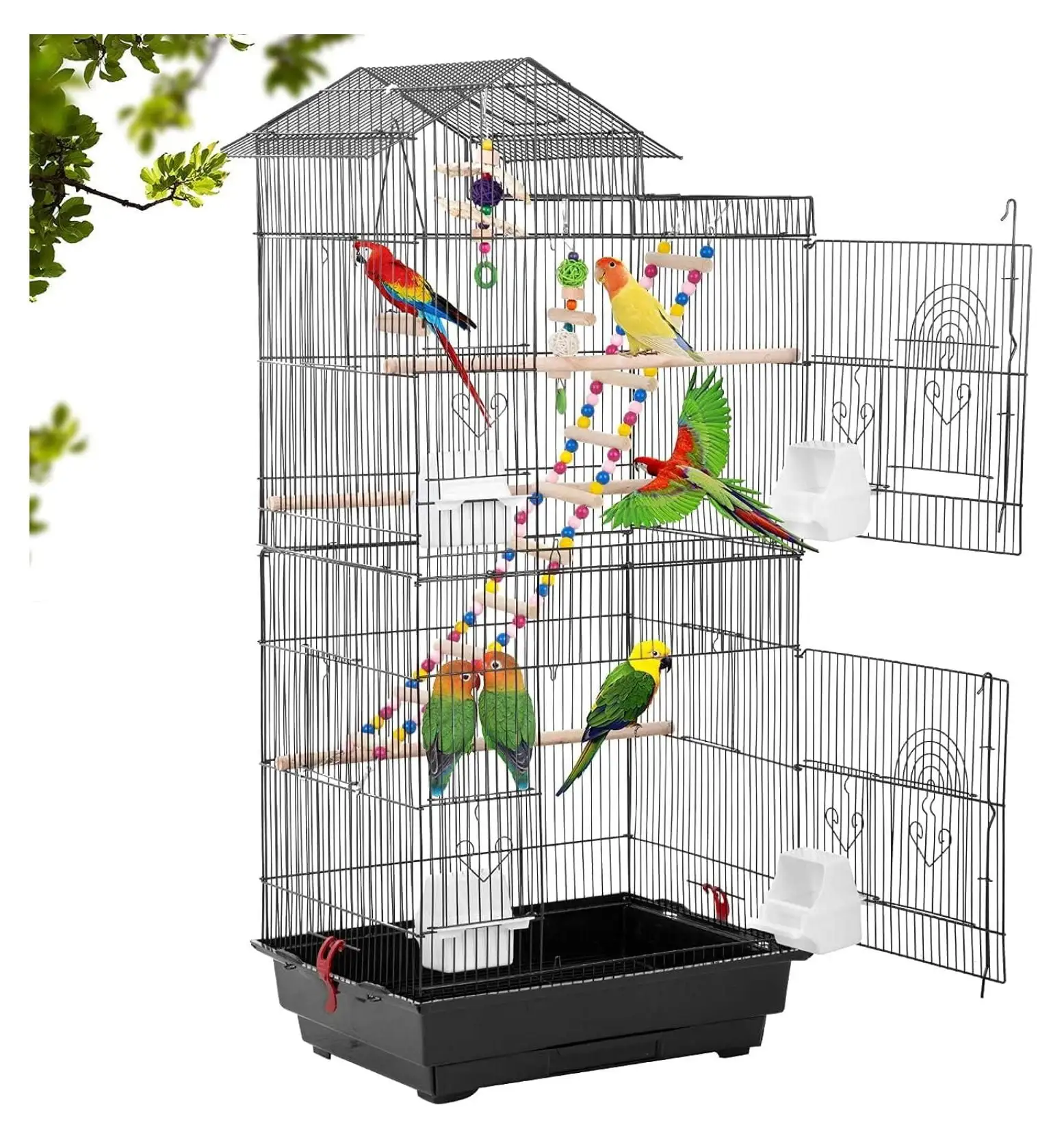 BIN24 39 inch Roof Top Large Flight Parrot Cage Accessories Medium Roof Top Large Flight cage Parakeet cage for Small Cockatiel Canary Parakeet Sun Parakeet Pet Toy (Black)