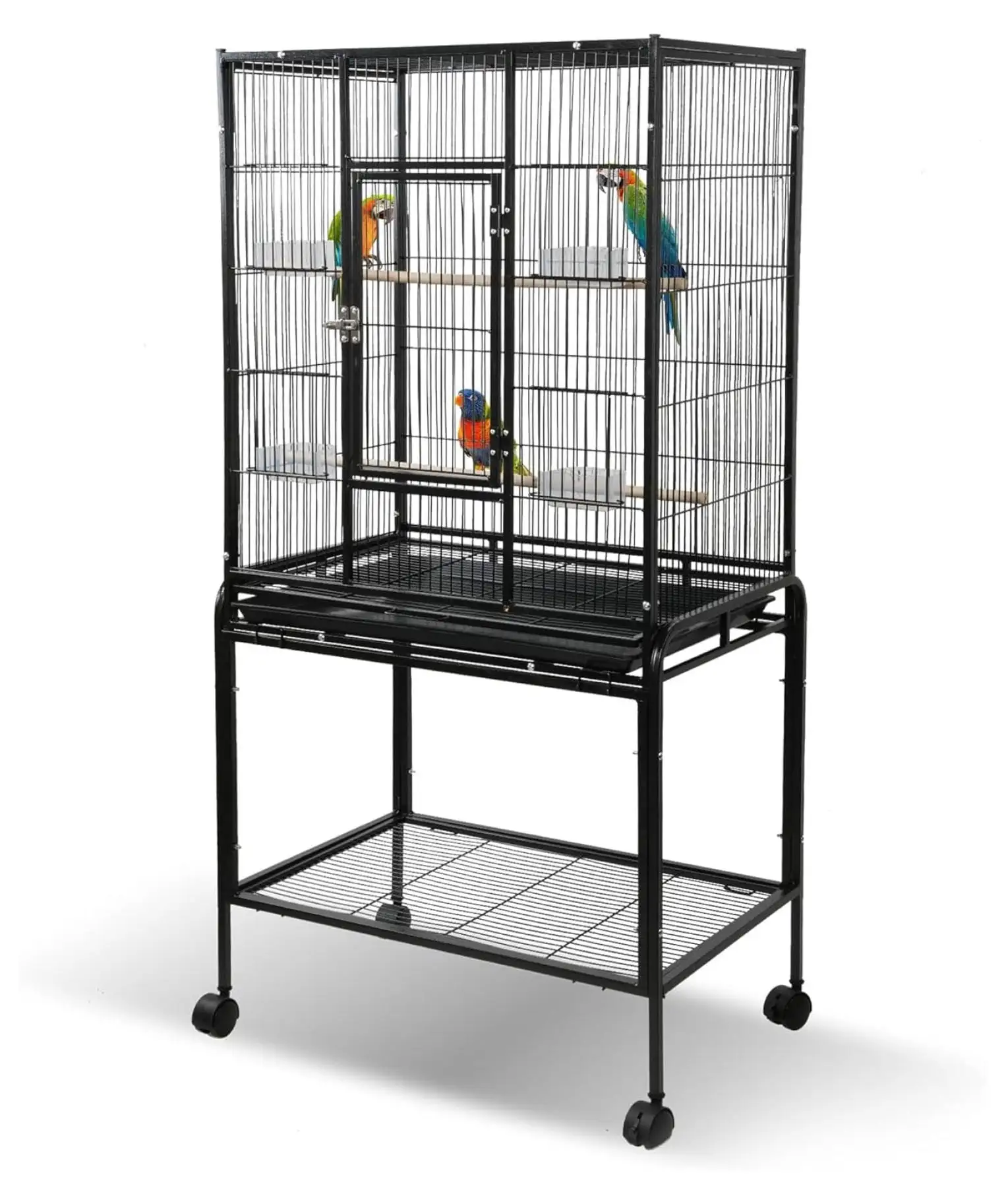 BIN24 53 inch Black Stackable Big Cage for Parakeet with Storage Shelf. Wrought Iron Large Parrot Cage. Tall Cage for Cockatiels Lovebirds Conure Cockatoo Finch Cage Medium Pet House