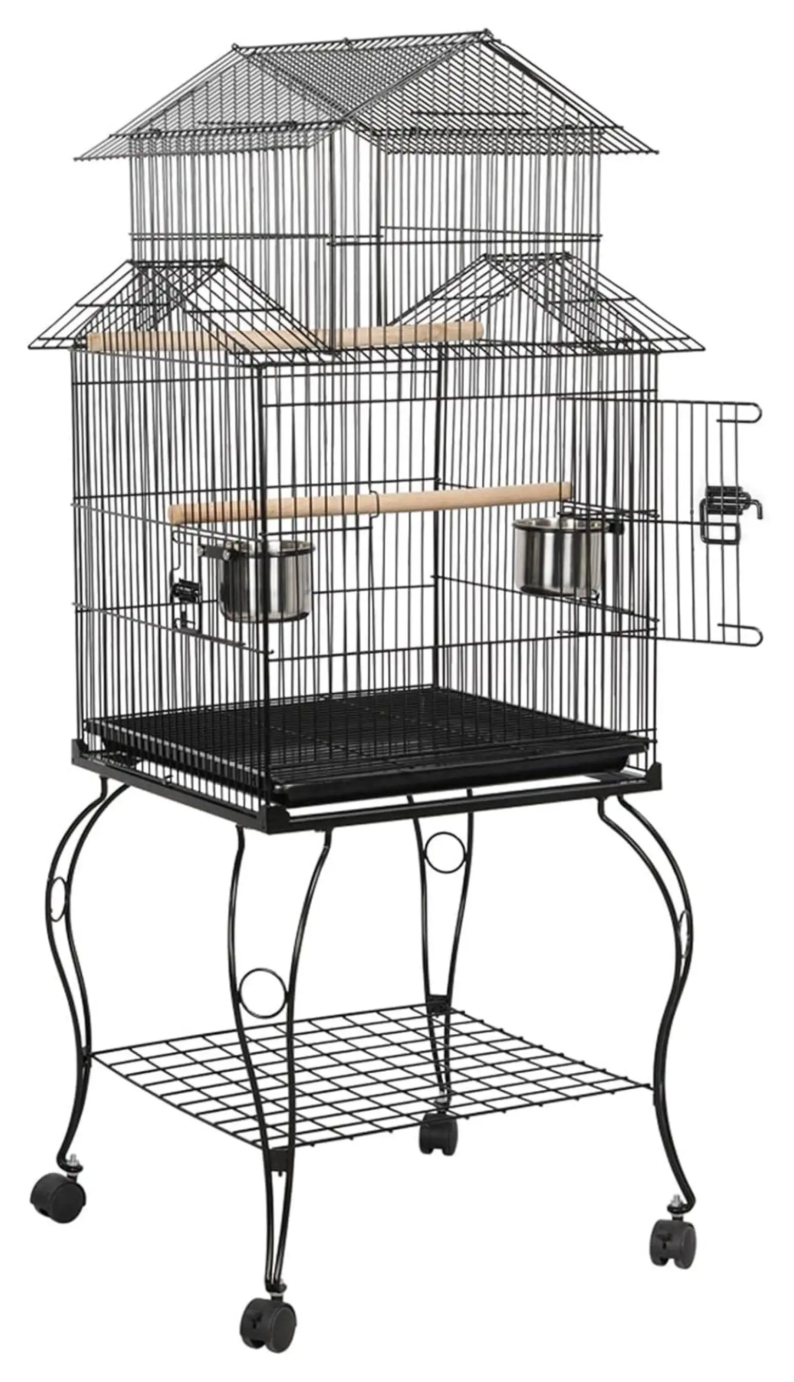 BIN24 55'' Triple Roof Top Large Medium Parrot Cage for Cockatiel Conure Green Cheek Parakeet Caique with Removable Stand