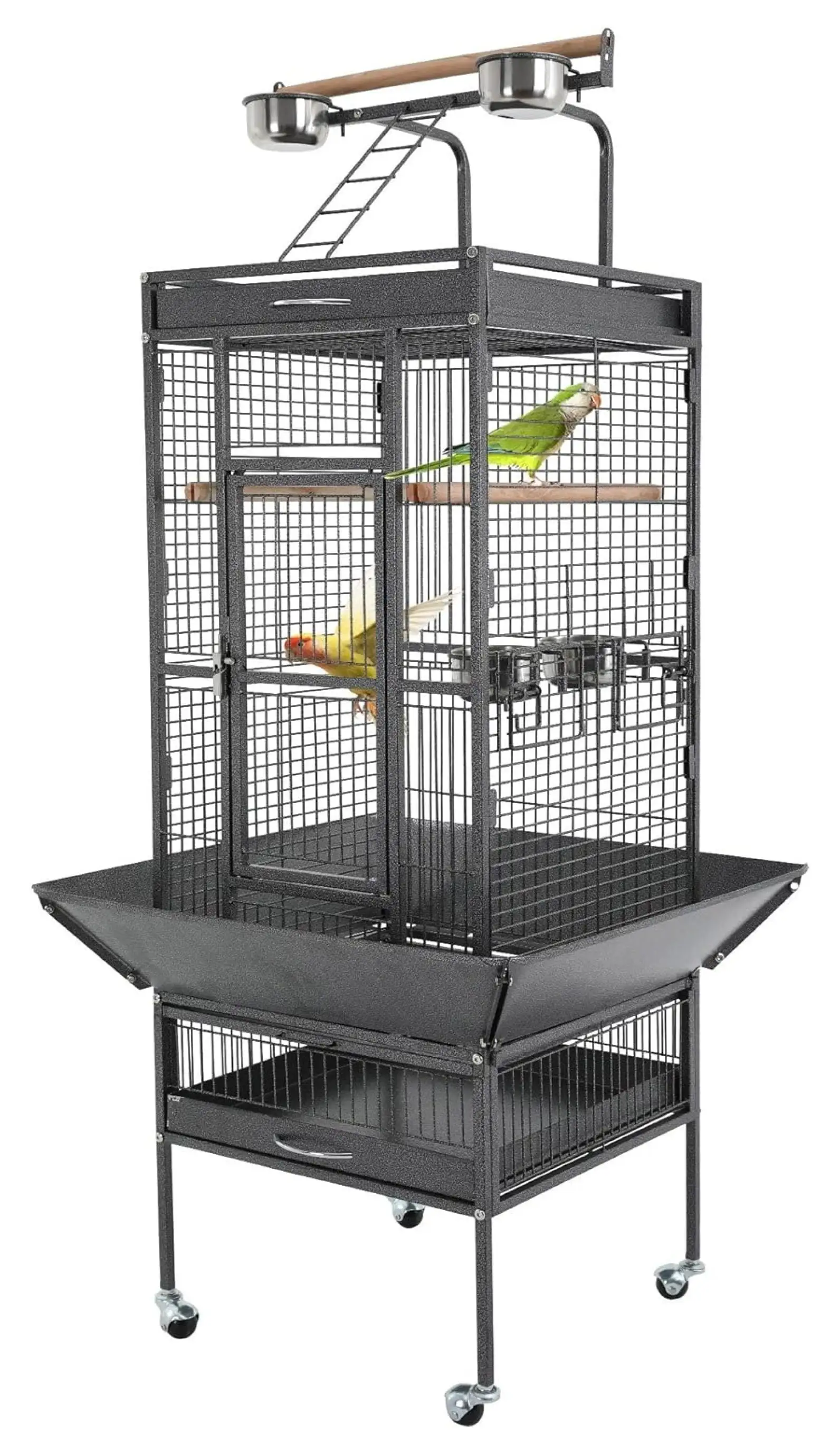 BIN24 61-inch Wrought Iron Large Cage with Play Top and Rolling Stand Parrot Cage Cages for Parakeets Parrots Conures Lovebird Cockatiel Cockatoo Chinchilla Finch Cage Macaw