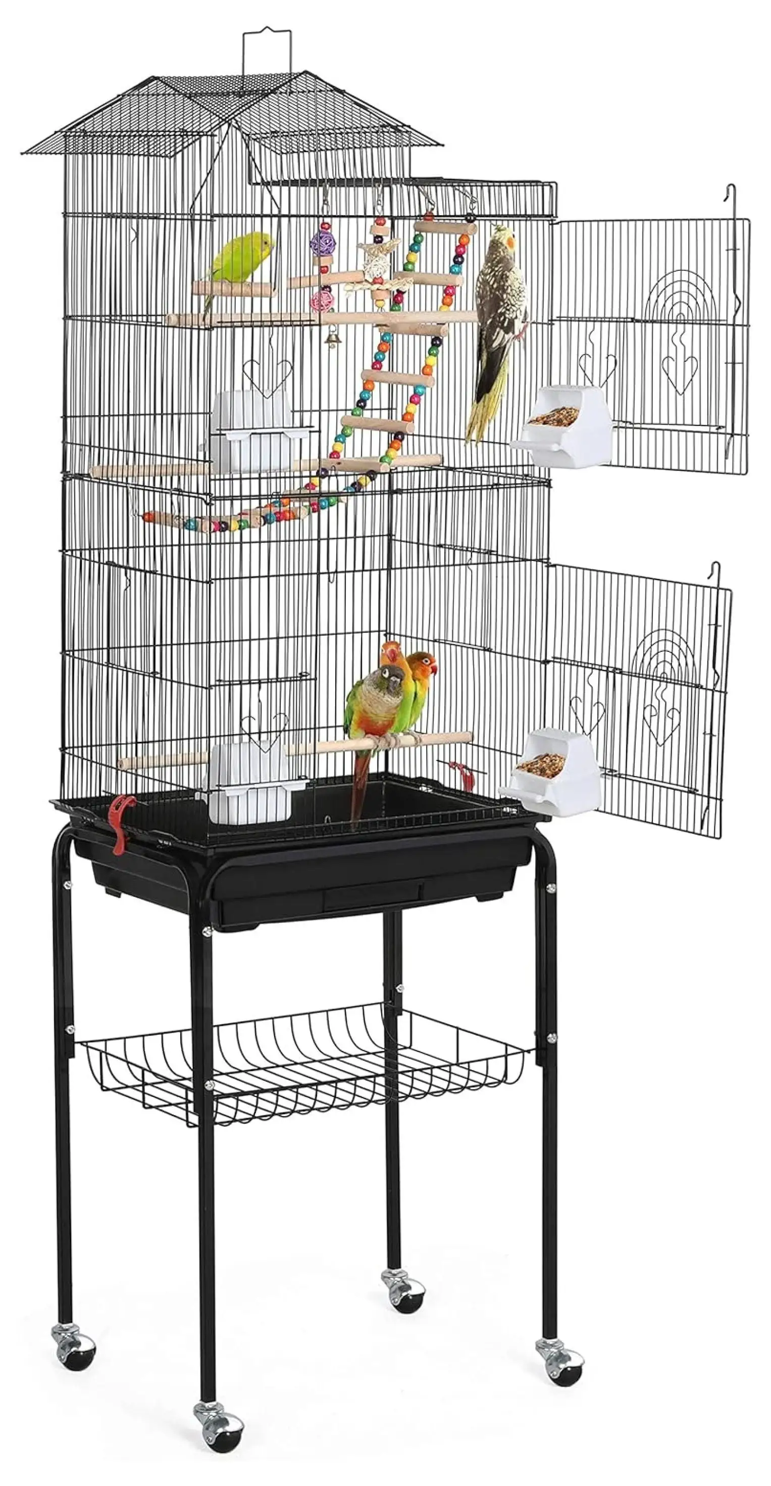 BIN24 62.4inch Standing Large Cage with Rolling Stand for Budgies Cockatiels Parakeets Lovebirds Small