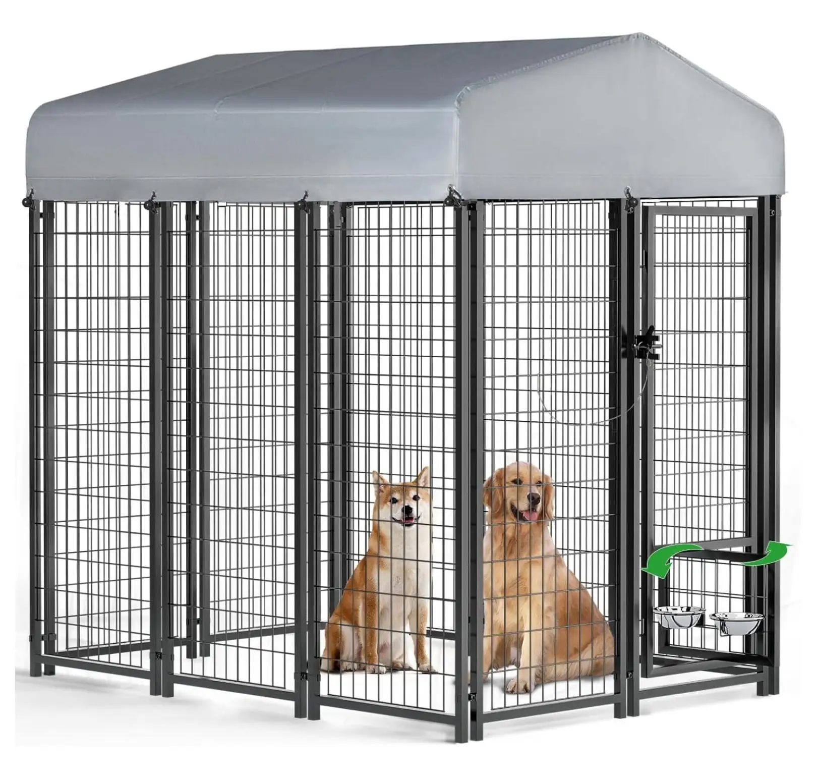 BIN24 6x4x6ft Large Outdoor Dog Kennel with Rotating Dog Bowl.Heavy Duty Dog Run.Dog Playpen Fence with UV-Resistant Waterproof Roof.Dog Enclosure for Outside.Dog House Cage with Secure Lock