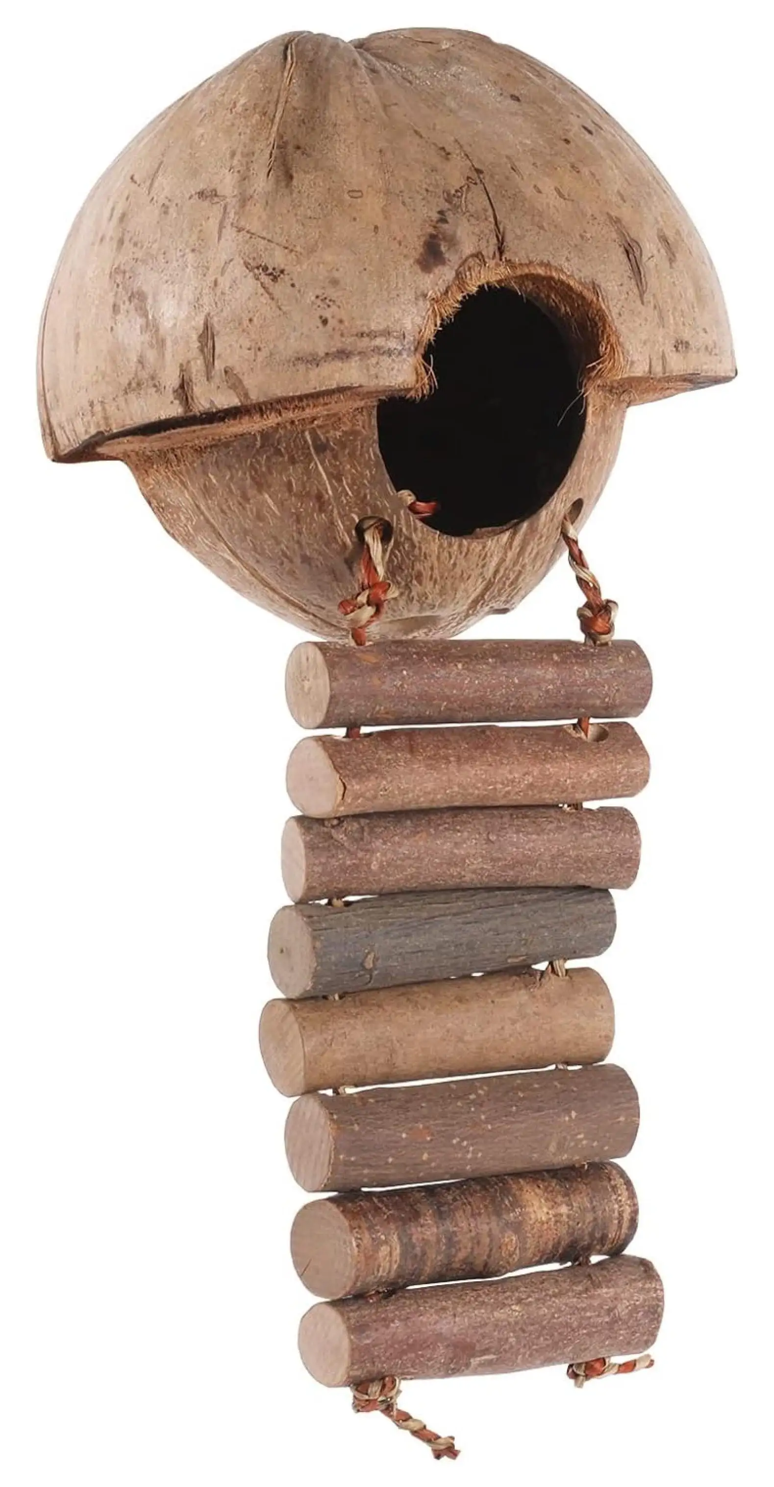 BIN24 Coconut Hut - Natural Nesting Hideout Home with Bridge Ladder Cage Accessory Toy - Sugar Gliders. Hamsters. Mice. Rats. . Degus. Chinchillas. & Other Small Pets