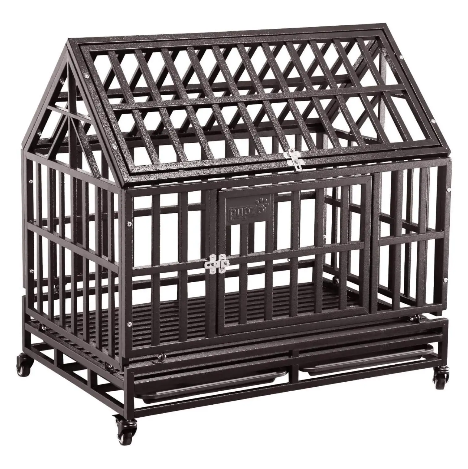 BIN24 Dog Cage Crate Kennel Heavy Duty Tear Resistant Square Tube with Four Wheels for Large Dogs Easy to Install (38 inch roof. Brown)