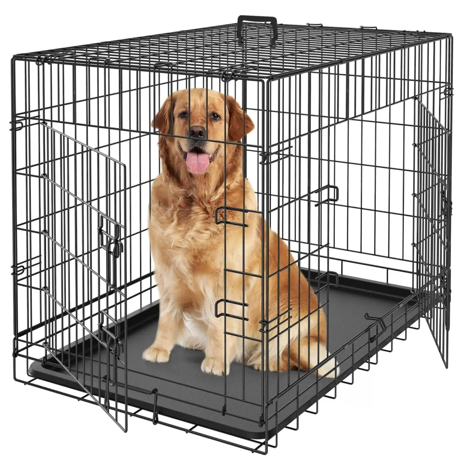 BIN24 Dog Crates for Large Dogs Folding Metal Wire Dog Gage Double Door 30/36/42Inches Dog Kennel Indoor Outdoor Pet Grates