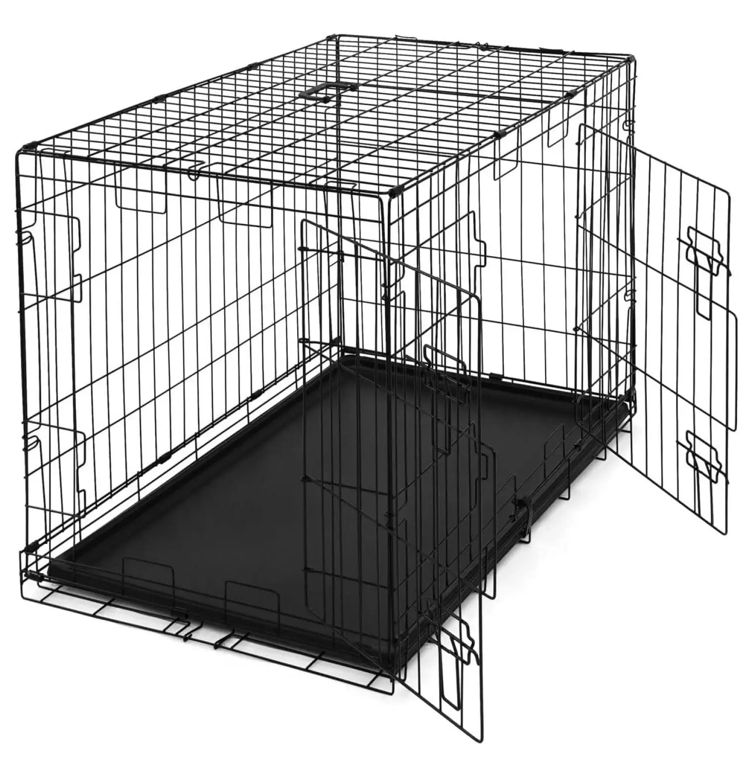 BIN24 Foldable Dog Crate Wire Metal Dog Kennel w/Divider Panel. Leak-Proof Pan & Protecting Feet. Single & Double Door. Small. Medium & Large Dog Crate Indoor Wire Dog Cage. 36 w/Double Doors