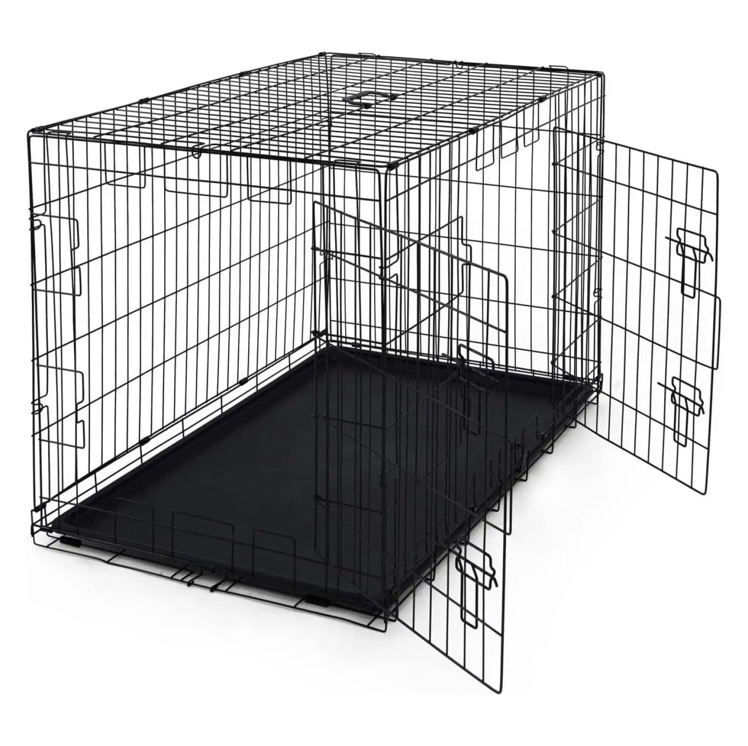 BIN24 Foldable Dog Crate Wire Metal Dog Kennel w/Divider Panel. Leak-Proof Pan & Protecting Feet. Single & Double Door. Small. Medium & Large Dog Crate Indoor Wire Dog Cage. 42 w/Double Doors