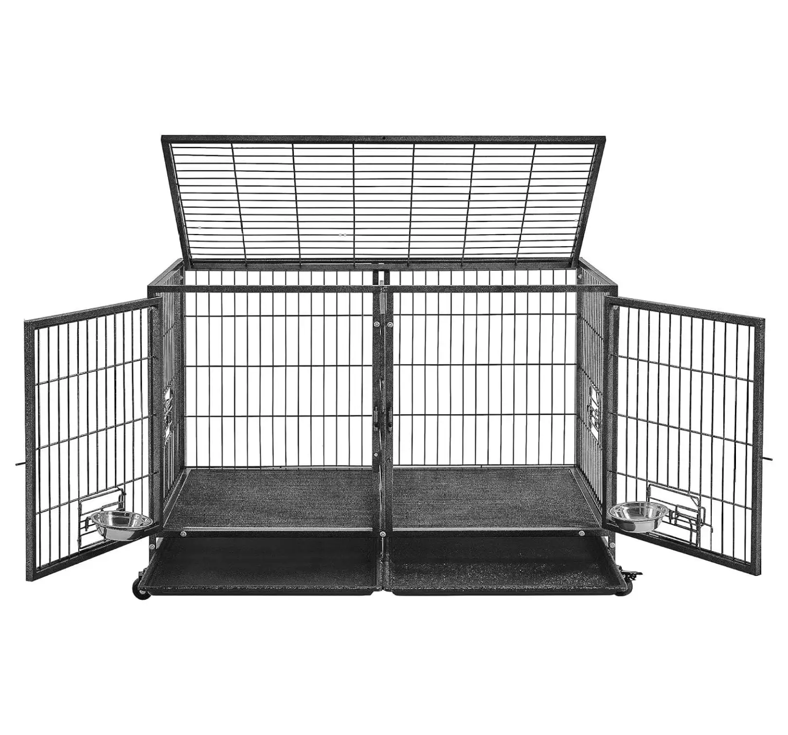 BIN24 Heavy Duty Stackable Dog Crate Open Top Pet Metal Crate Kennels with Divider & Water Bowls