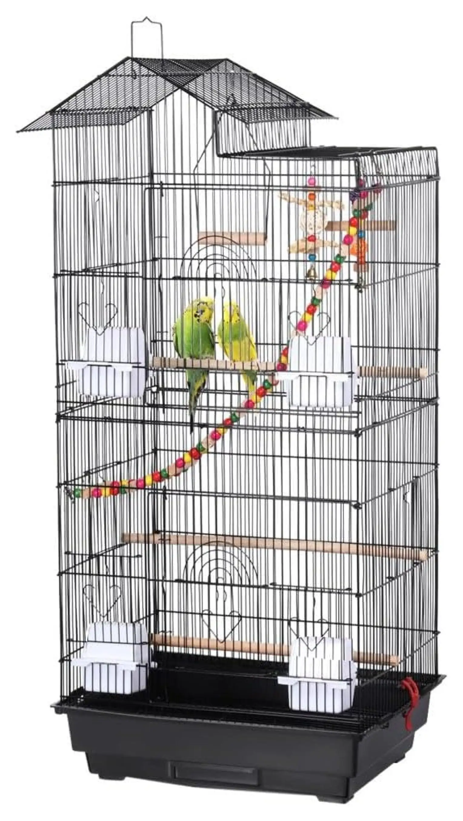 BIN24 Large Cage Parakeet Cage for Parrot Cage Mental Birdcage with Toys.Swing.Ladder Suitable for Budgies/Lovebird/Canary/Finch (39-inch H.Black)