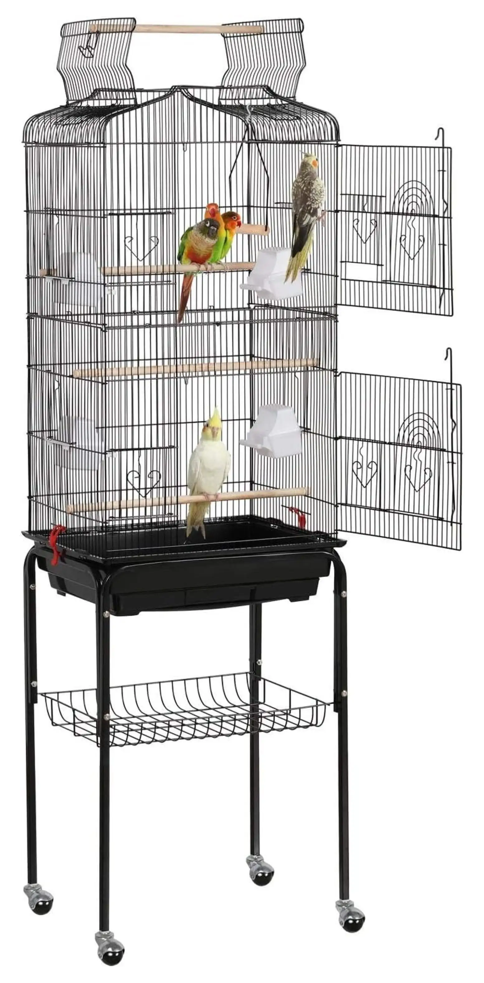 BIN24 Open Play Top Large Parakeet Small Parrot Cage with Stand for Budgies Finches Canaries Lovebirds