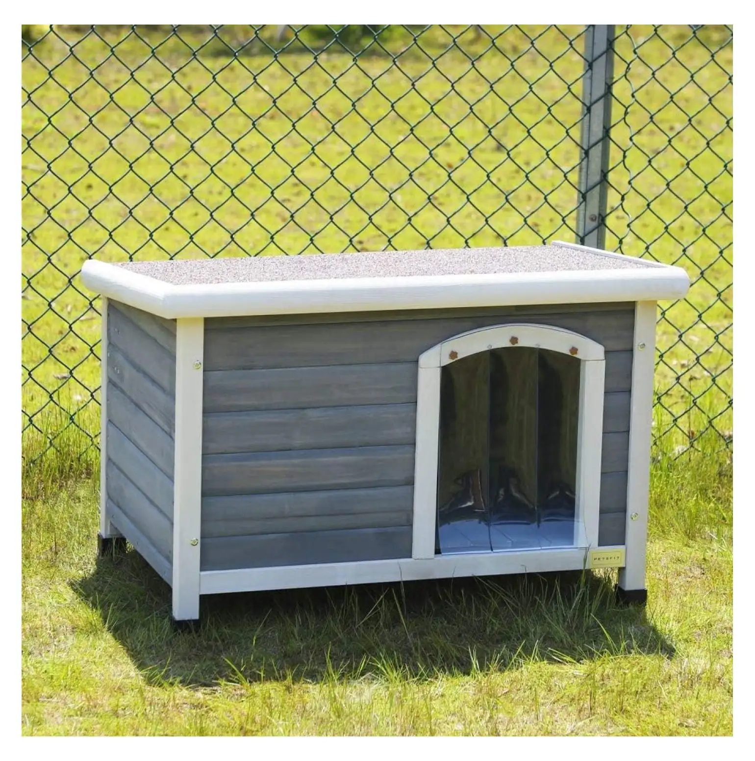 BIN24 Outdoor Dog House for Small Dog Weatherproof Outdoor Dog Kennel with Adjustable Foot Mat and Door Flap. Light Grey. Small/33.7 X 22.6 X 23.1