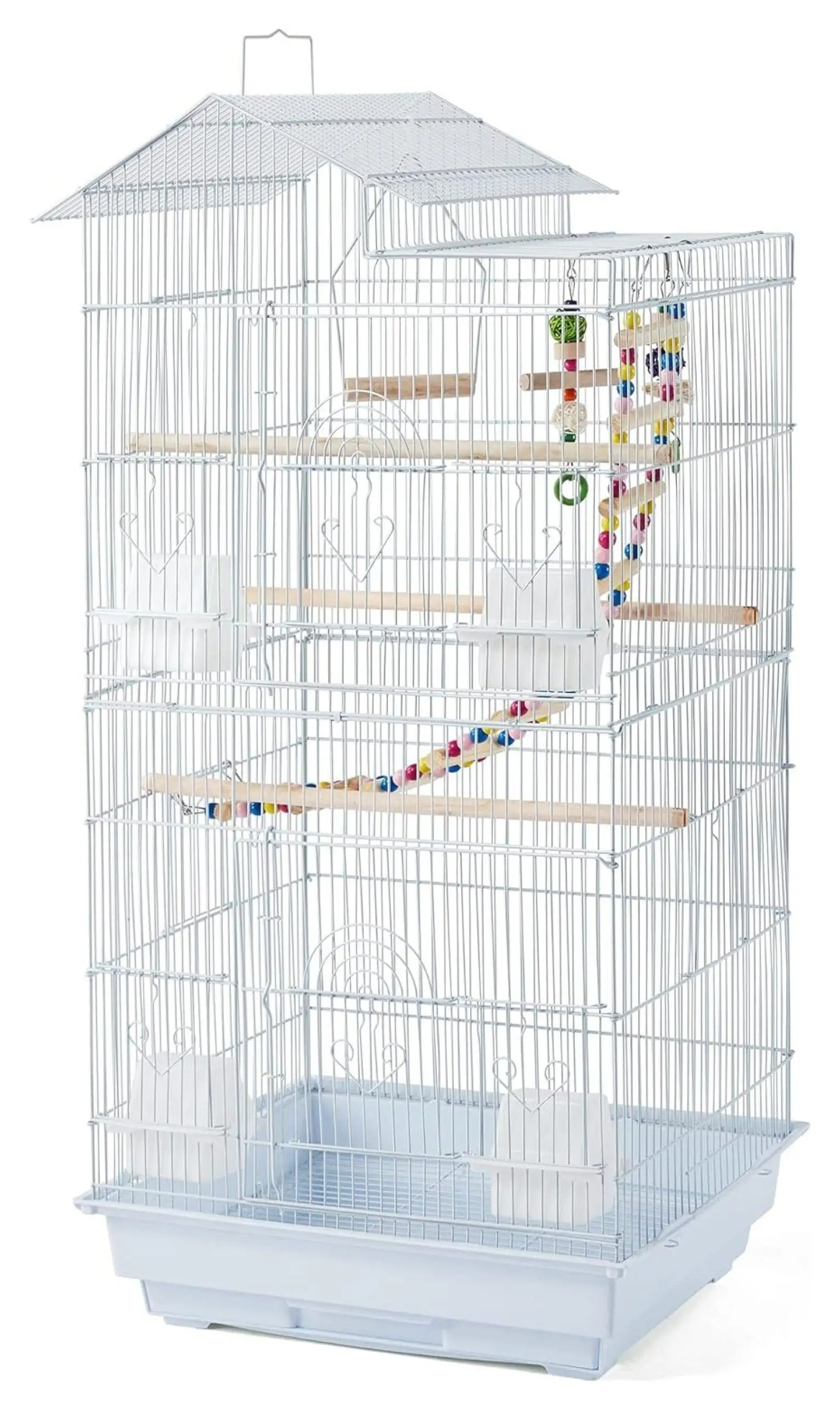 BIN24 White Large Flight Cage for Parakeets Canaries Lovebirds Medium Small Parrots w/Toys&Swing&Ladder