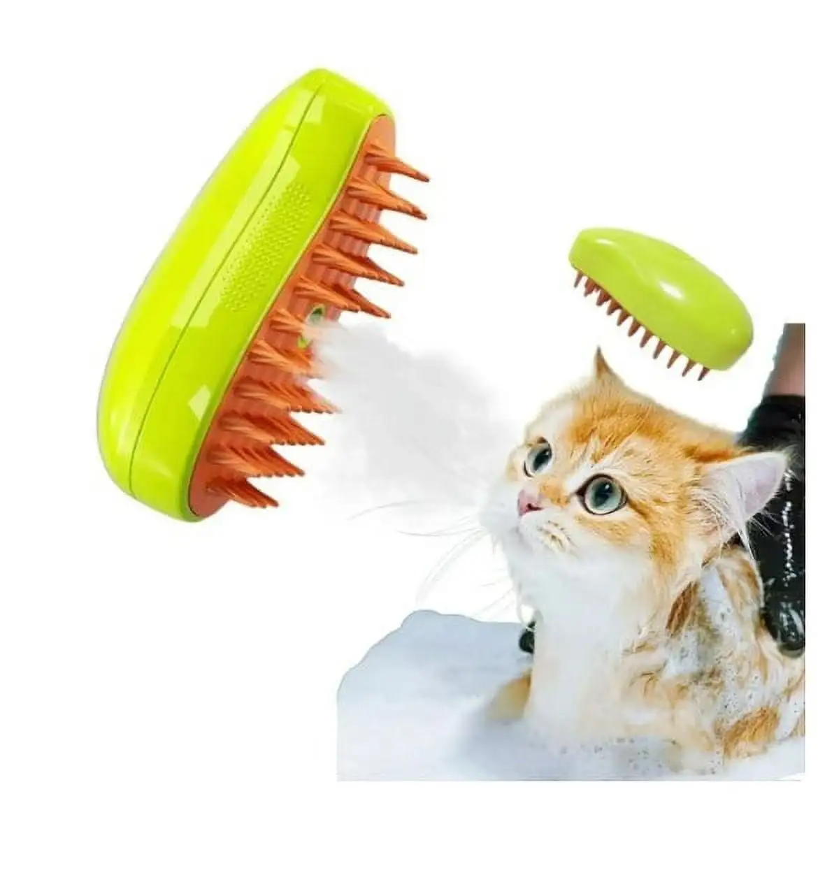 BITOUSHI Steamy Pet Brush Cat Steam Brush with Release Button 3 In 1 Cat Grooming Brush Self Cleaning Steam Spray Cat Brush for Removing Tangled and Loose Hair - Green