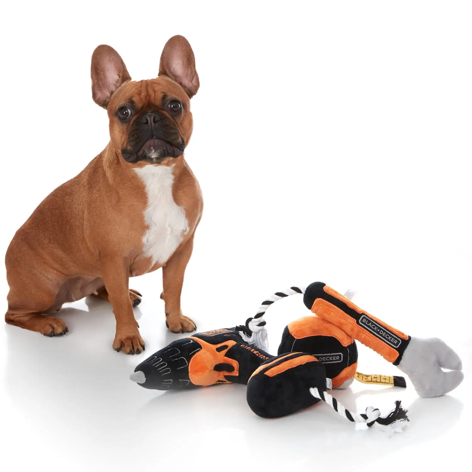 BLACK+DECKER 3 Pcs Squeaker Plush Dog Toys Set. Interactive Play Chew Toy for Puppy Medium and Large Dogs. 16 Wrench/10 Tape Measure/15 Drill Squeaker. Tug of War Dog Plush Toys