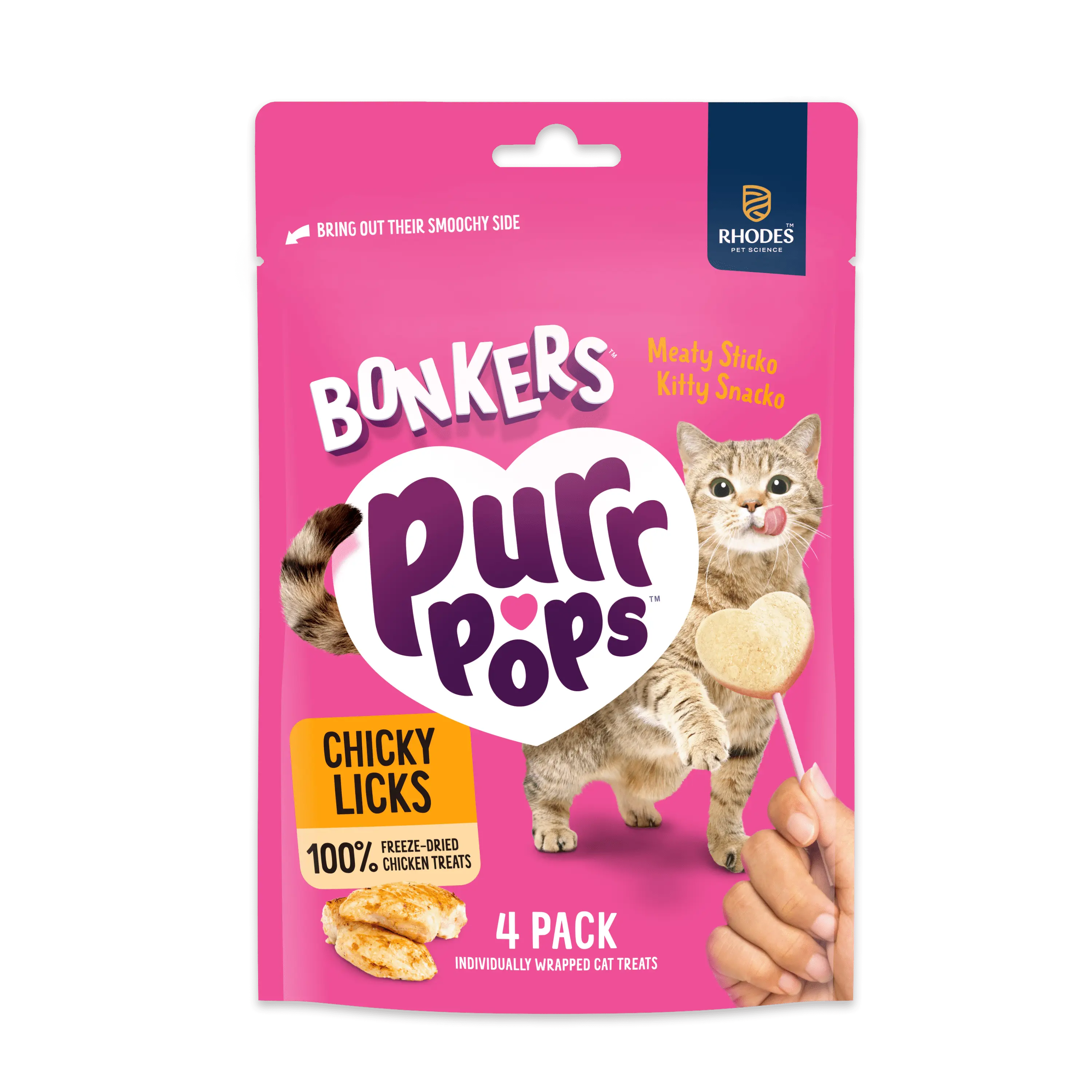 BONKERS Purrpops Lollipop Cat Treats Chicky Licks Flavor 4 Pack