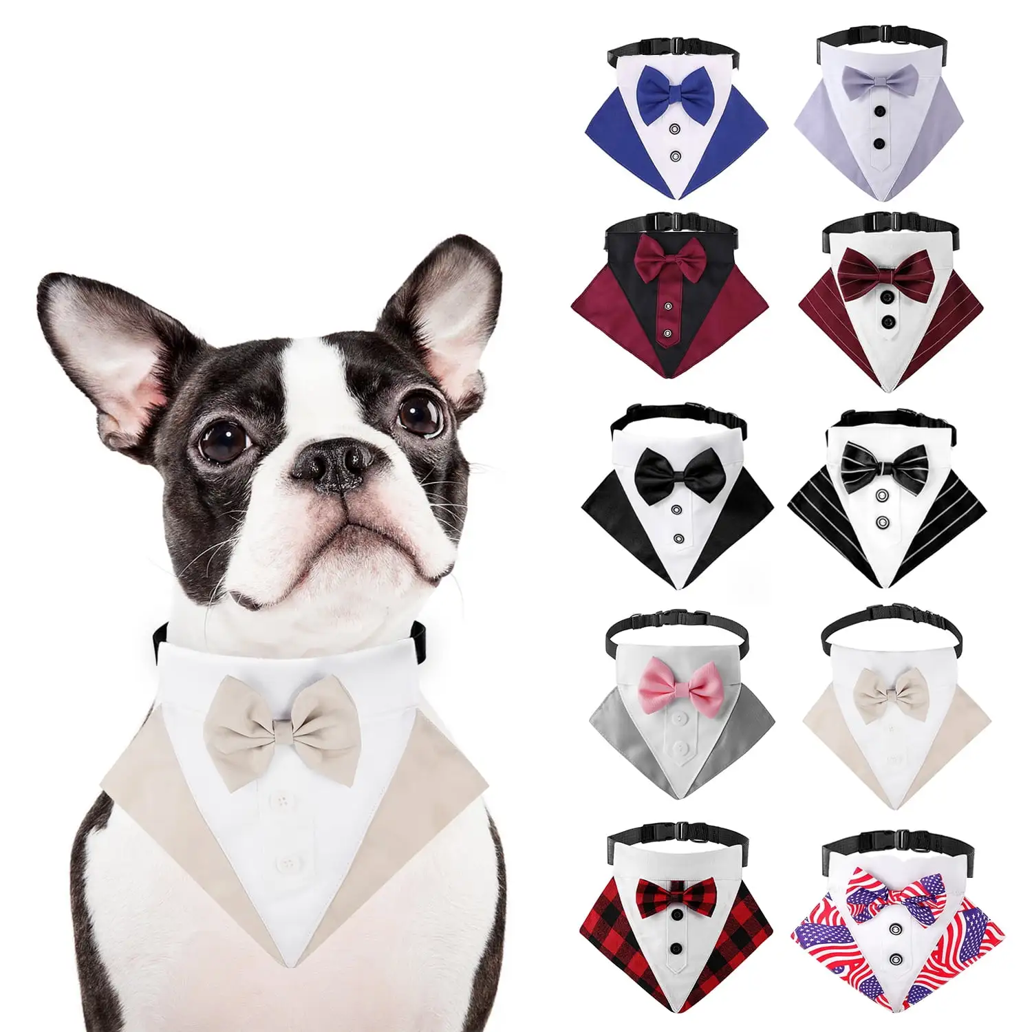 BT Bear Dog Tuxedo. Dog Wedding Bandana Collar with Bow Tie. Adjustable Dog Tux Formal Dog Costumes for Small Medium Large Dogs Beige S