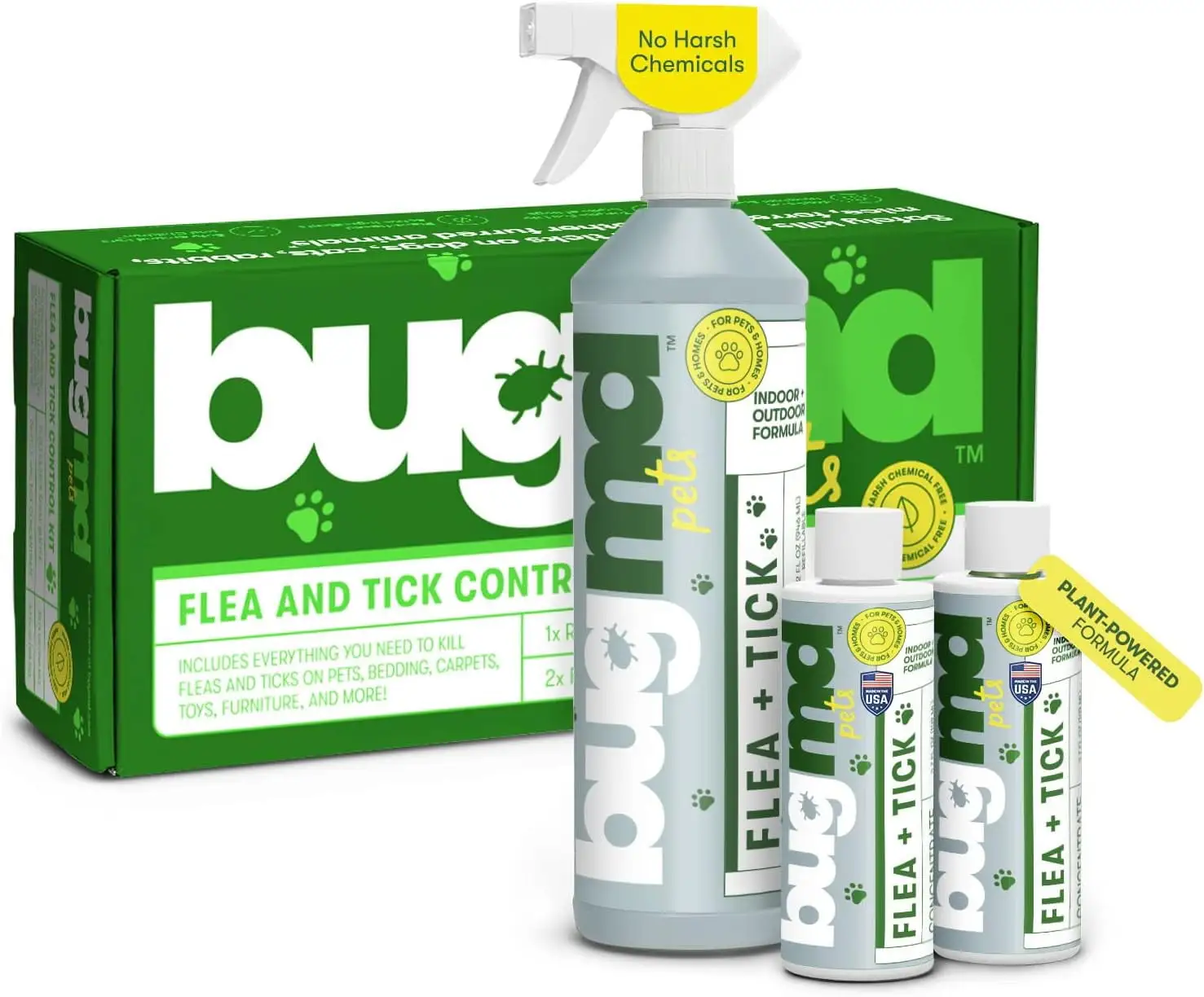 BUGMD Flea and Tick Spray - Essential Oil-Powered Formula. Controls Fleas. Ticks. Mites in Dogs. Cats. and Other Furred Animals. Spray on Pet Beds. Kennels