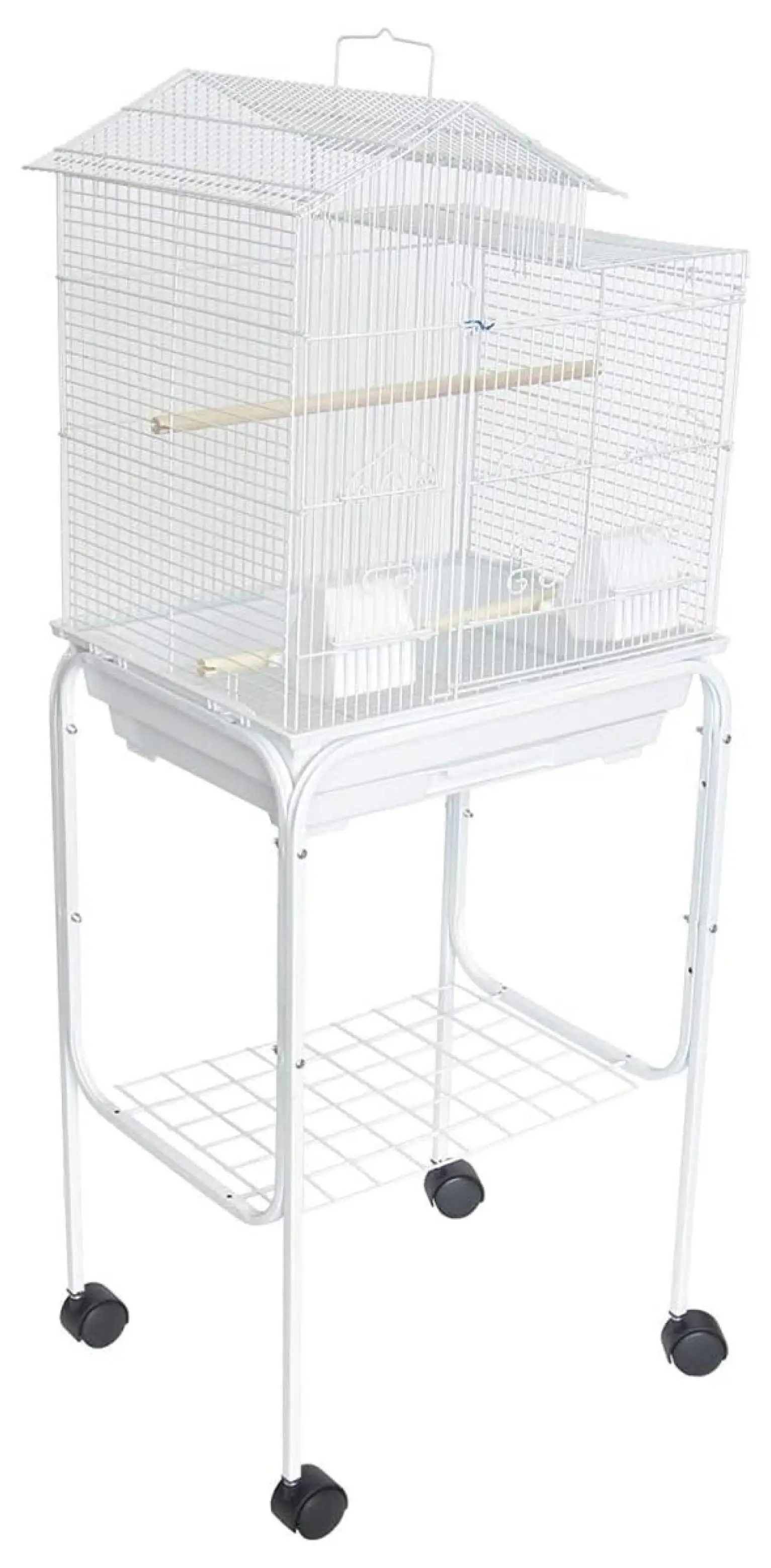 Bar Spacing Shell Top White Cage with Stand. Small