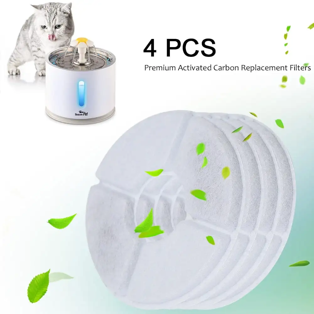 BeaconPet Upgrade 2.4L Pet Water Fountain Automatic Electric Circulating Pet Water Fountain Dogs / Cats Drinking Bowl Water Dispenser with Filter + Mat . White (Only 4pcs Filters)