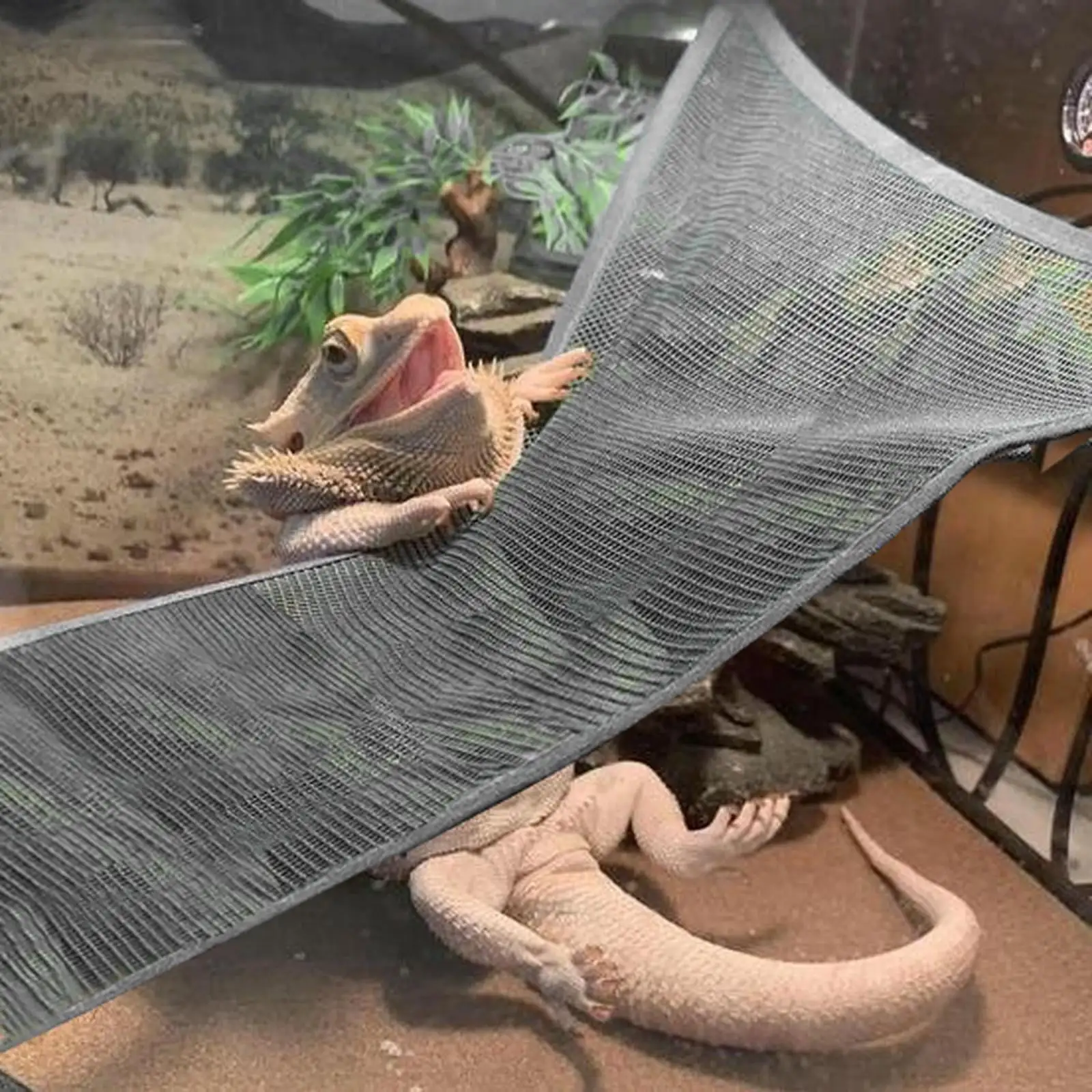 Bearded Dragon Hammock Reptile Hammock Accessories with 4 Suction Cups Geckos Toy Snake Hanging Net Lounger Sleeping Bed Climbing ReptilesTank Decor Black