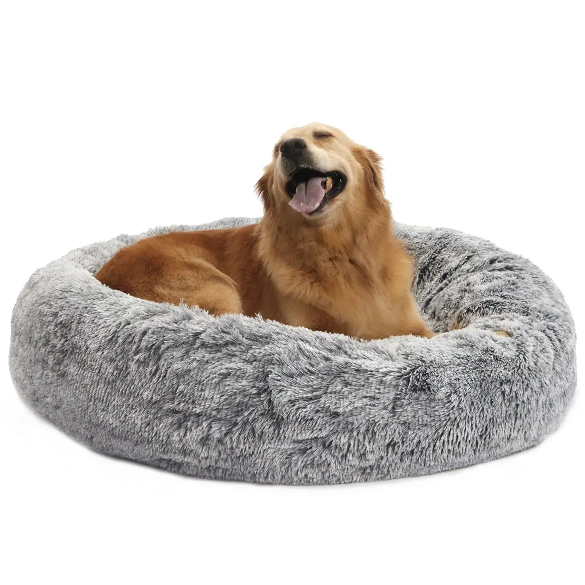 Bedfolks Calming Donut Dog Cuddler Bed. 36 Round Plush Pet Bed for Large Dogs. Dark Grey