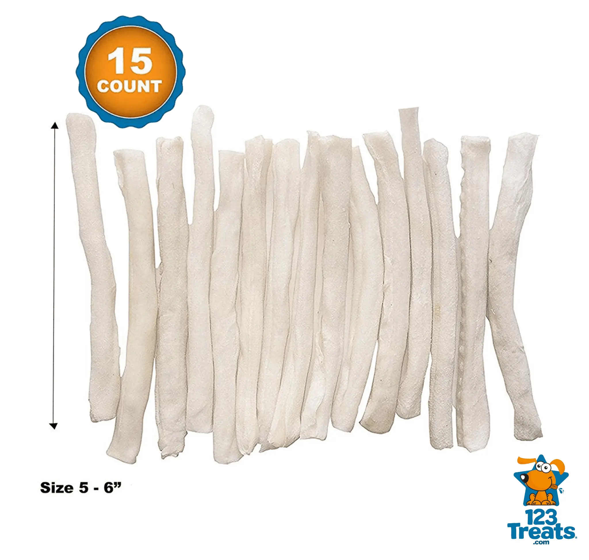 Beef Hide Sticks Rolls for Dogs (15 Count) 5-6 Chew Bones for Small Dogs - Beef Hide Skinny Rolls - 100% Natural Chews Premium Raw Hides Bulk by 123 Treats