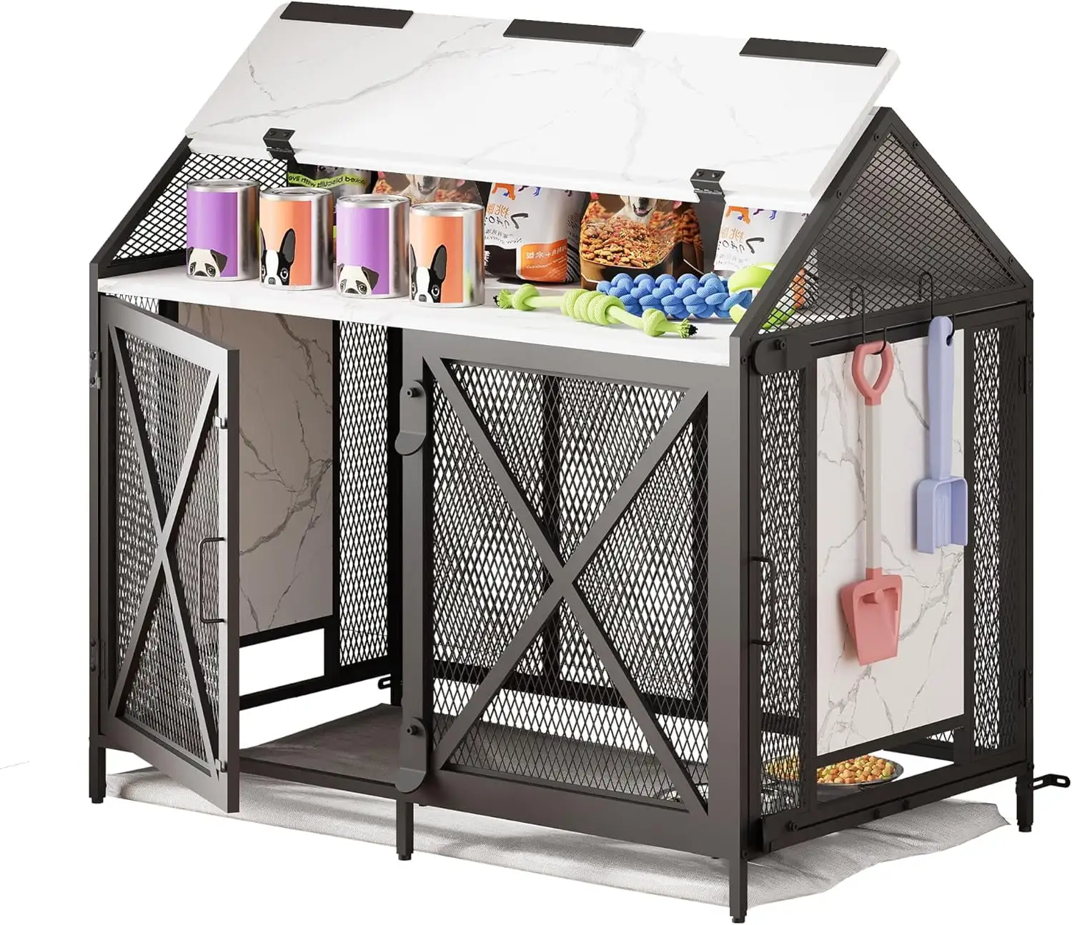 Best 34 Inch Dog Crate Furniture. House Style Indoor Dog Cage with Large Storage. Heavy Duty Dog Home with Two Doors and Bowls. Reinfored Dog Kennels for Small Medium Dogs