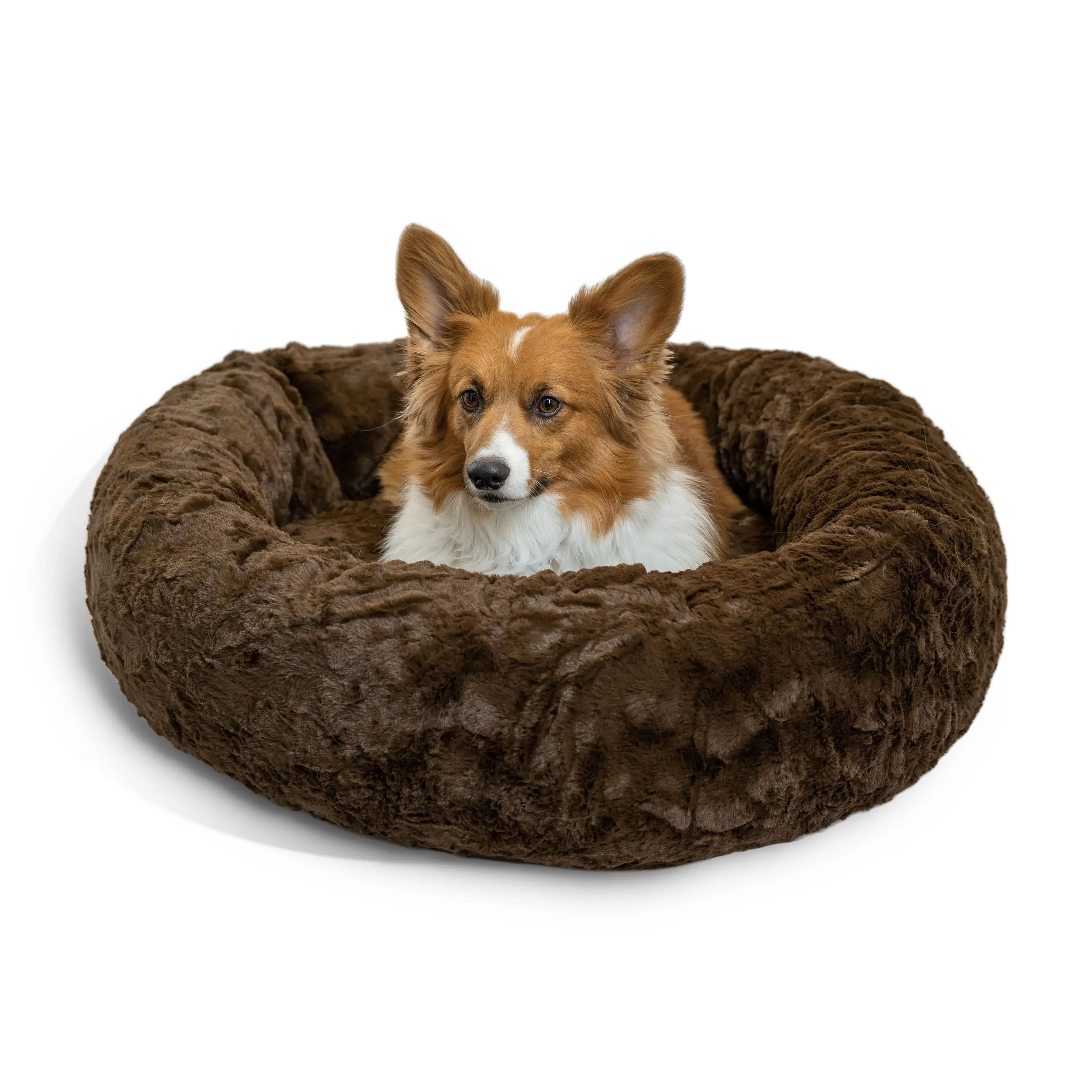 Best Friends by Sheri The Original Calming Donut Dog and Cat Bed in Lux Fur Dark Chocolate. Medium 30x30