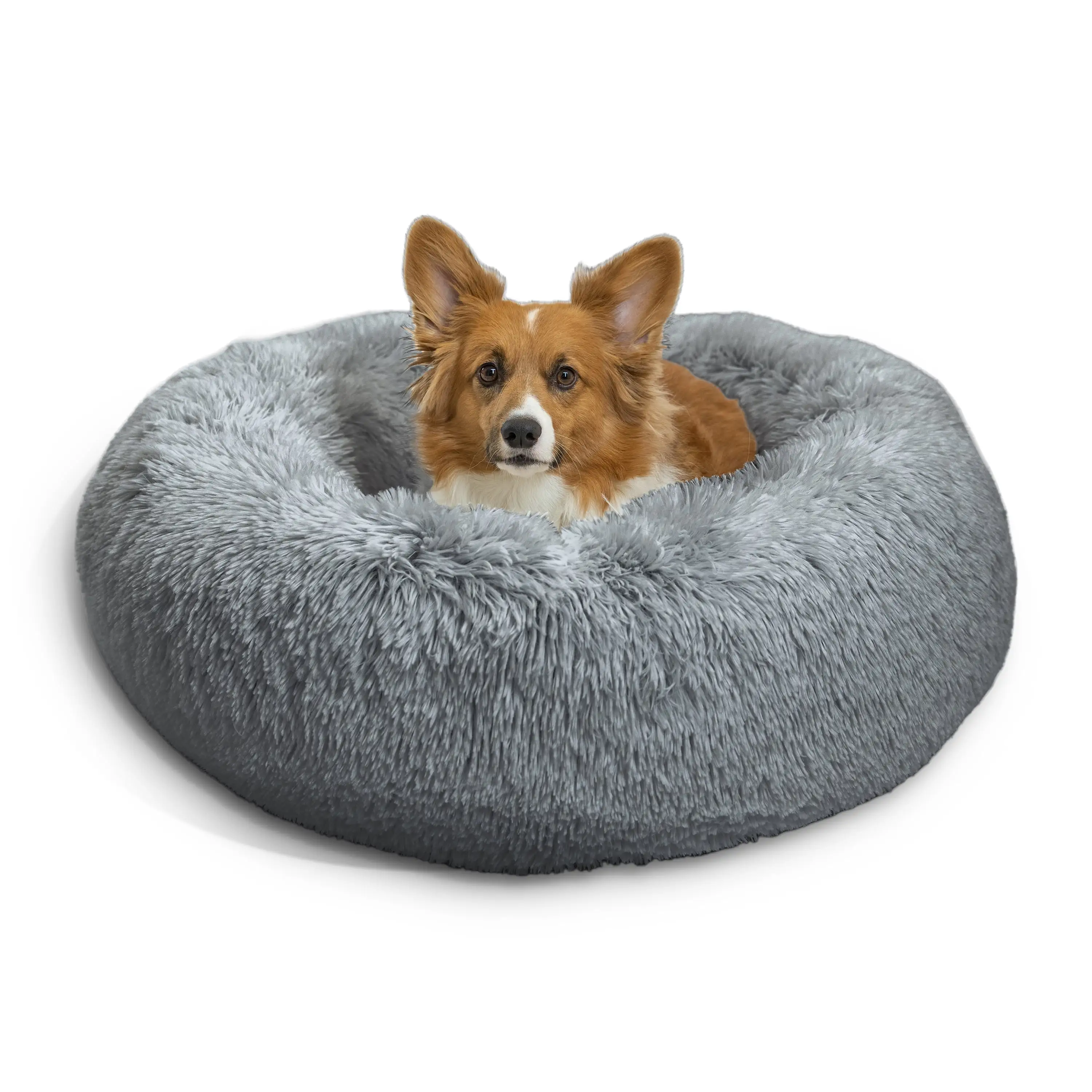 Best Friends by Sheri The Original Calming Donut Dog and Cat Bed in Shag Fur Gray. Medium 30x30