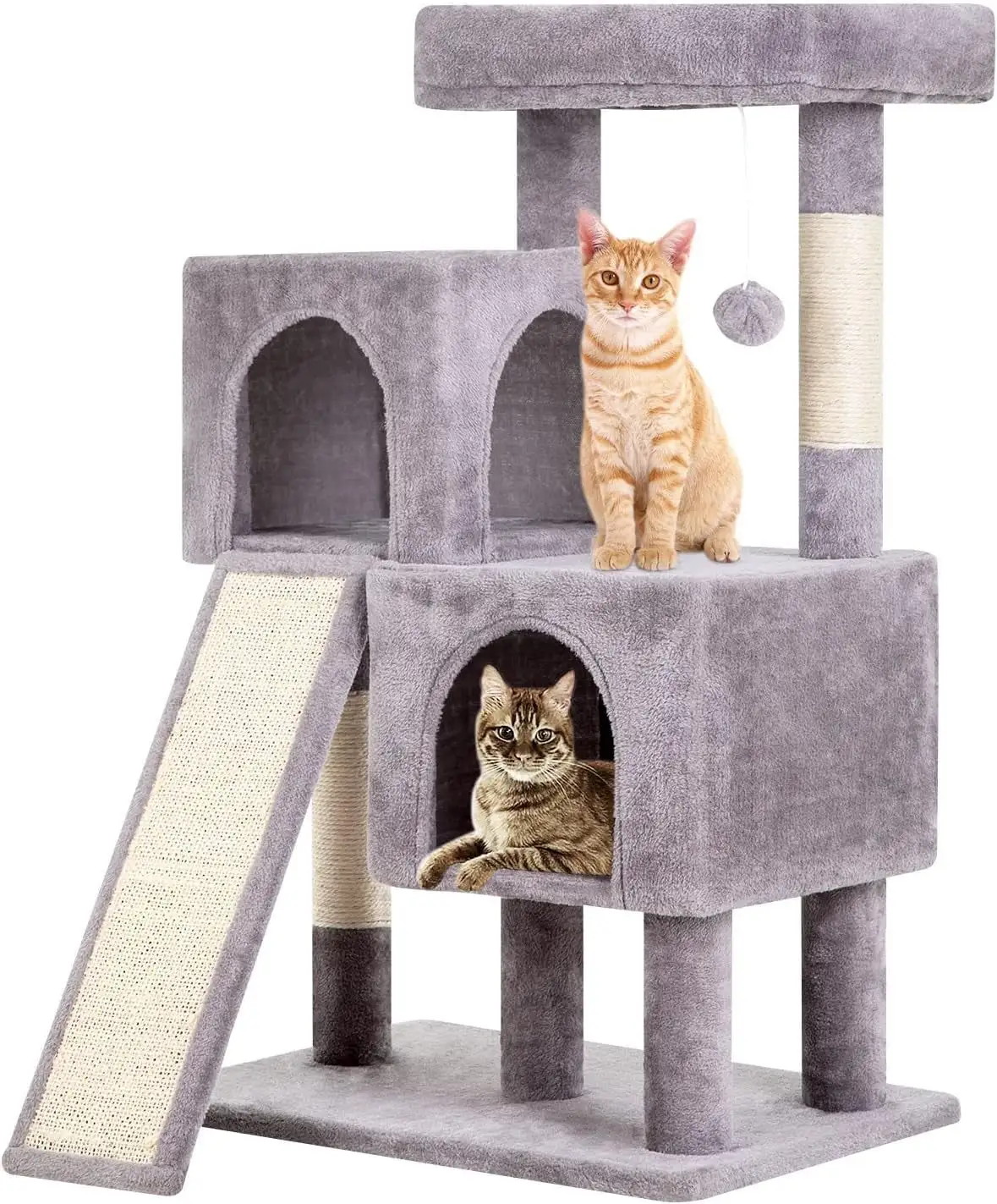 BestPet 36 inches Cat Tree for Indoor Cats Cat Tower with Scratching Posts Multi-Level Cat Furniture Condo with Ramp. Perch Spacious Cat Cave & Funny Toys for Kittens House.Ashy