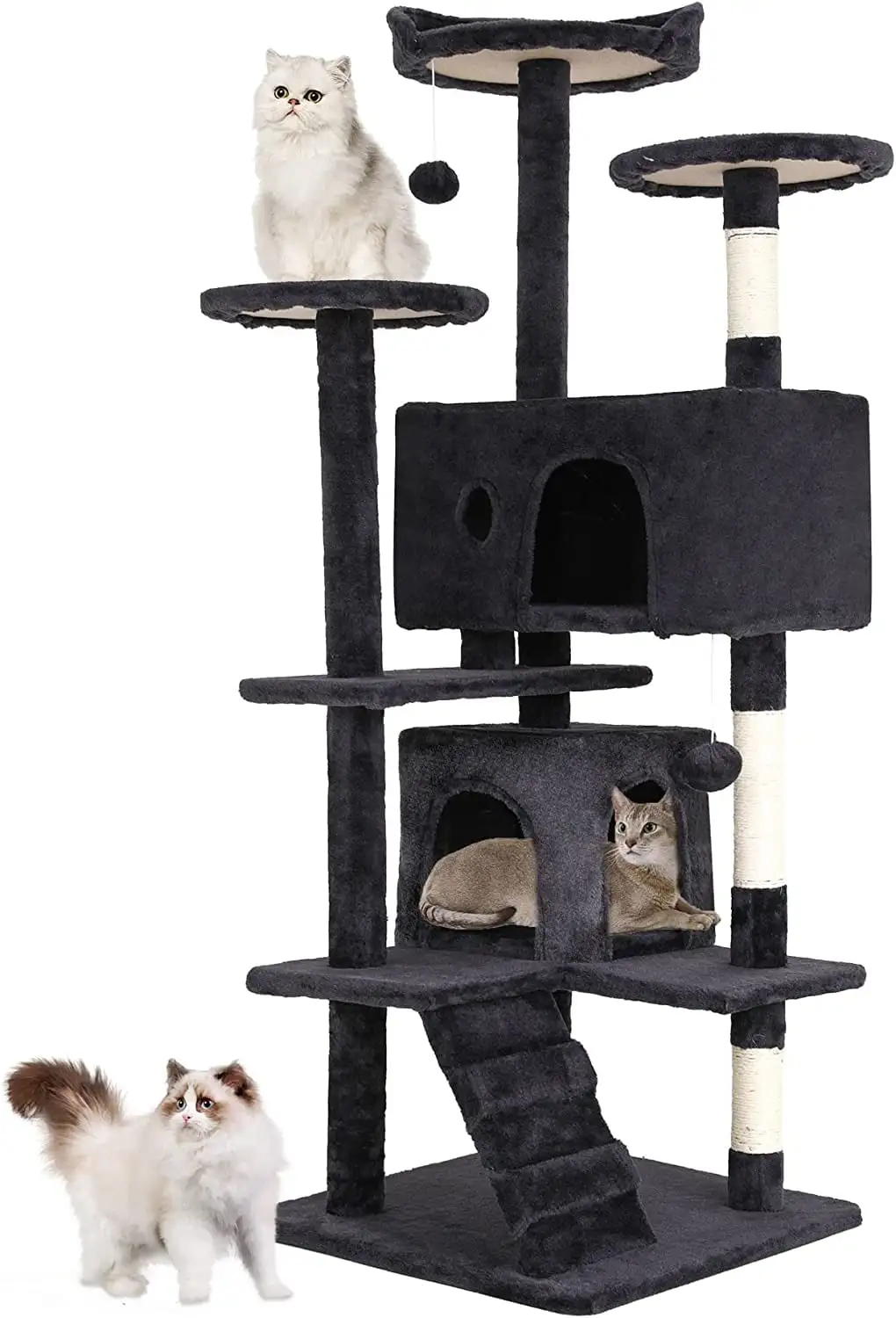 BestPet 54in Cat Tree Tower with Cat Scratching Posts Stand House Cat Condo with Funny Toys Dark Gray