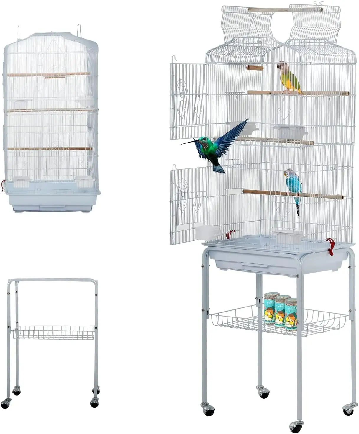 BestPet 64 Large Rolling Metal Bird Cage with Open Top. White