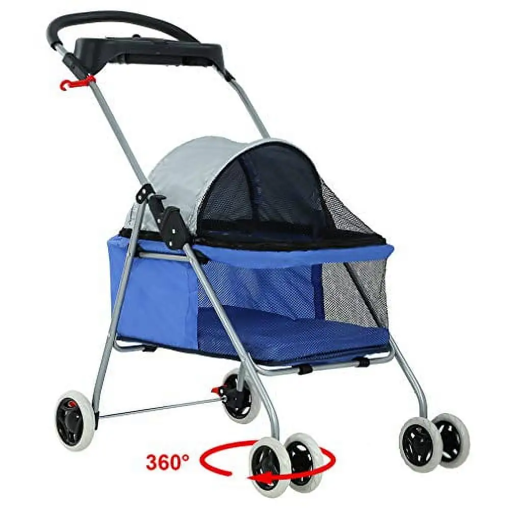 BestPet Blue Skin 4 Wheels Posh Pet Stroller with Cup Holder